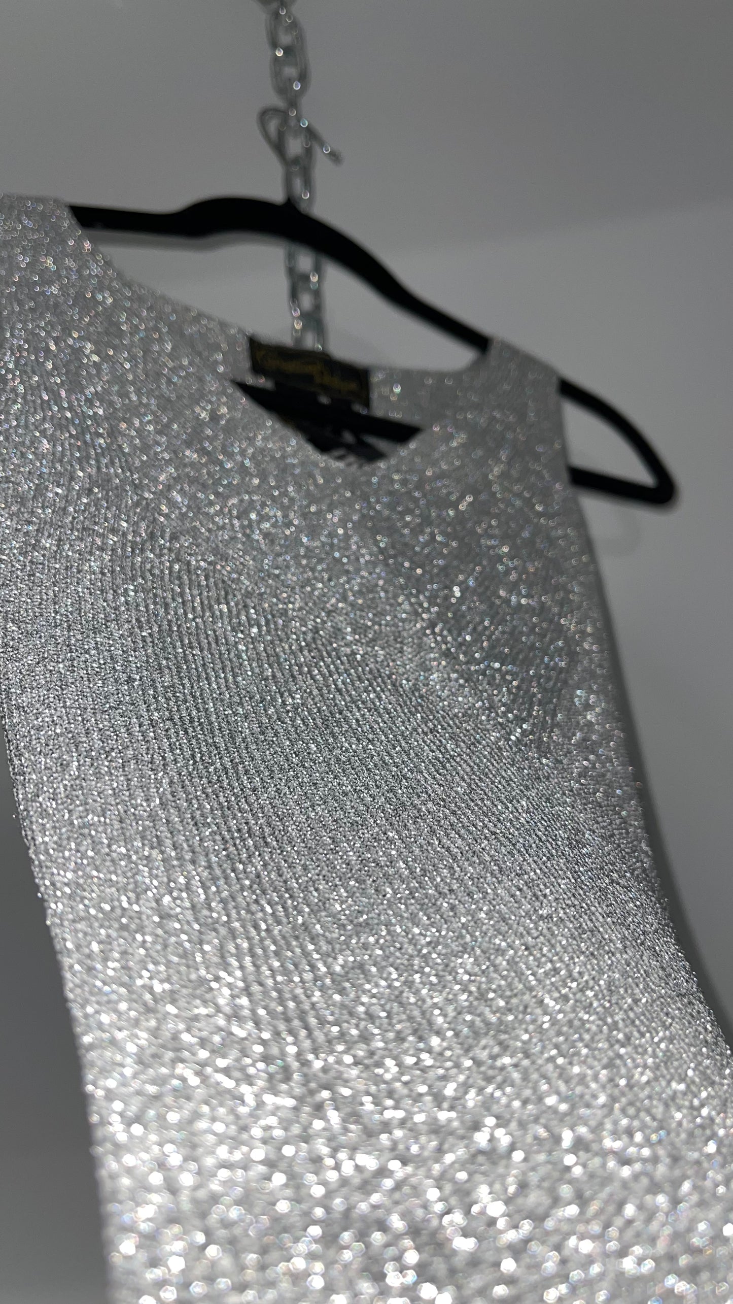 Vintage Christine Phillipe Vintage Metallic Silver Tinsel Knit Tank (Medium)