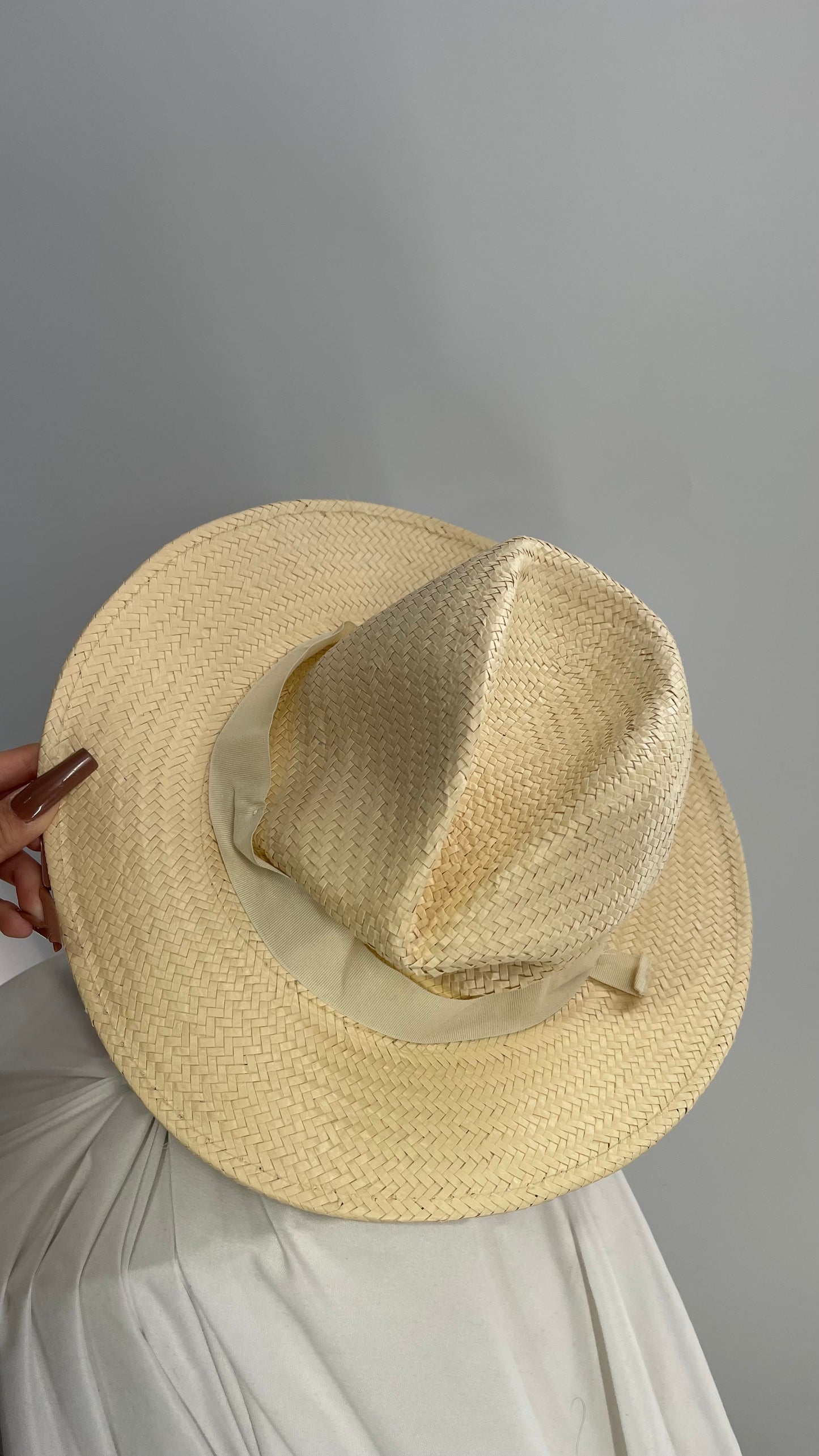 Cream Straw Hat with Ribbon Detail