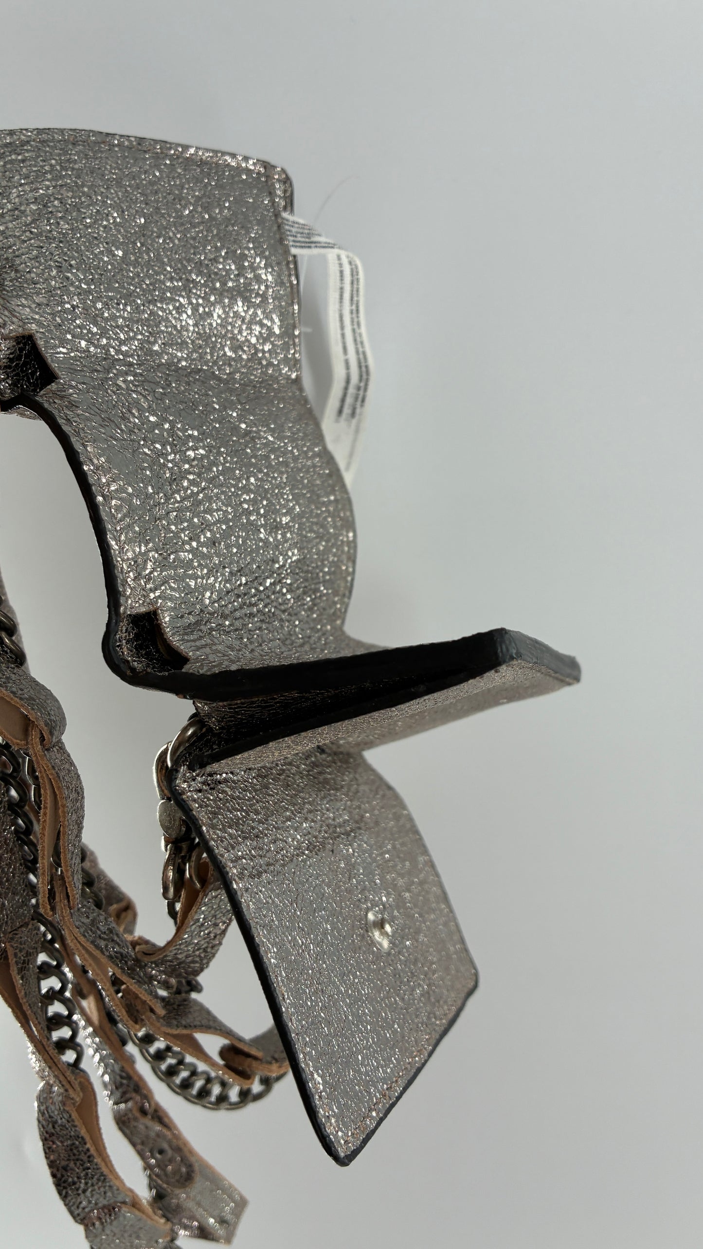Free People Silver Gun Metal Metallic Goat Leather Wallet with Leather and Chain Straps