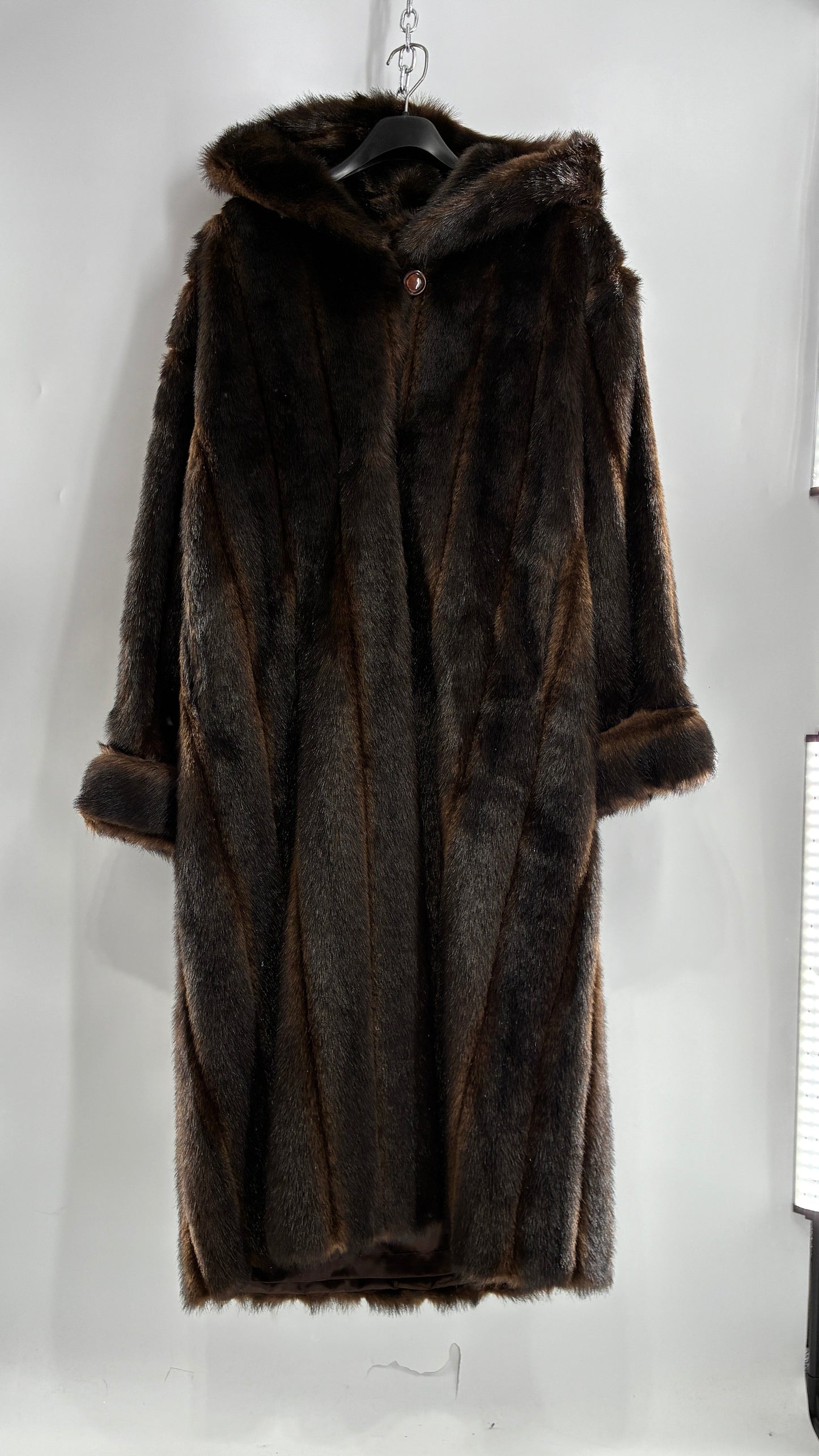 Vintage TALLY HO Hooded and Paneled, Vegan Fur Full Length Coat (Medium)