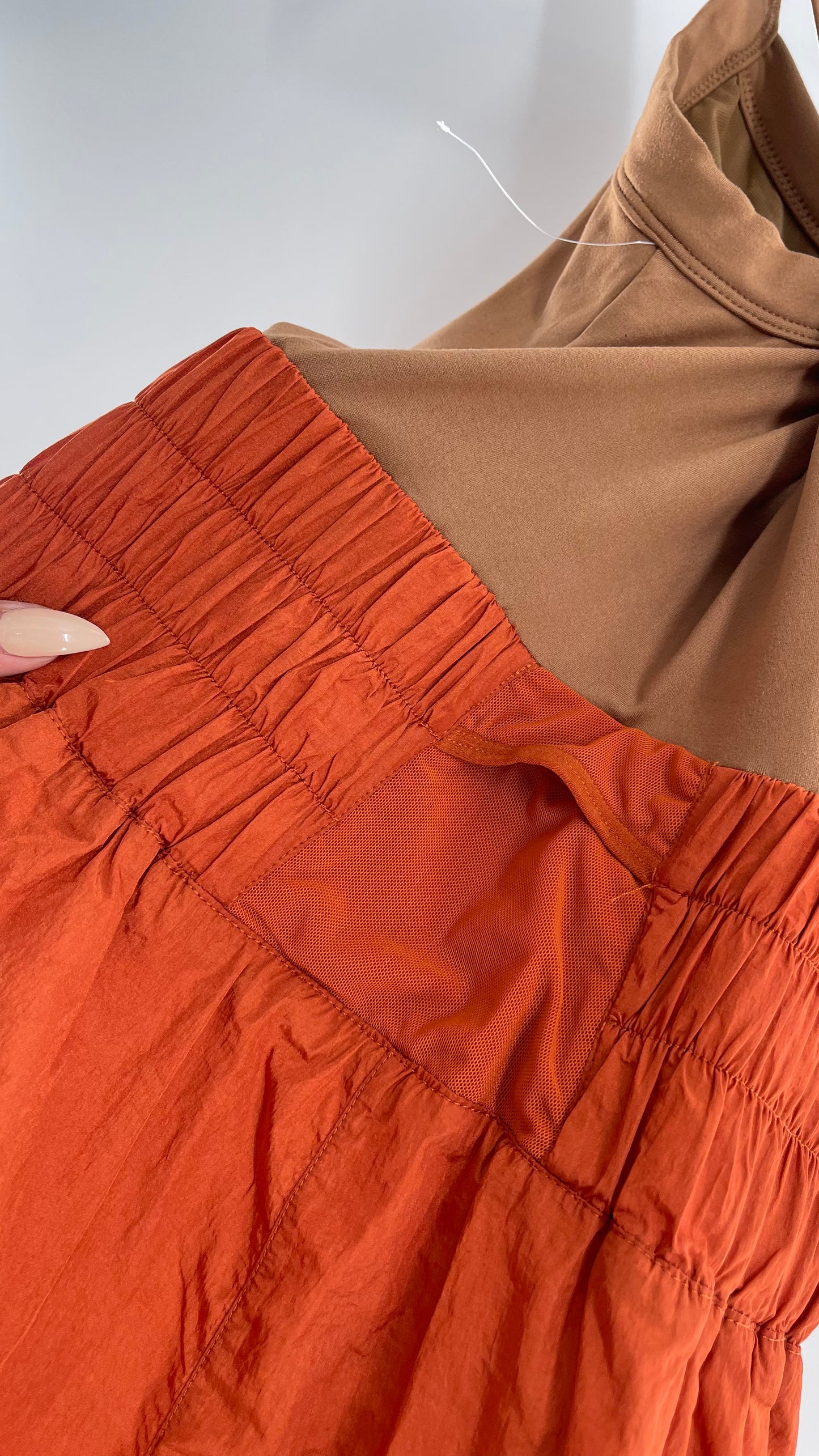 Free People Movement Tan Jumpsuit with Burnt Orange Parachute Shorts (XS)