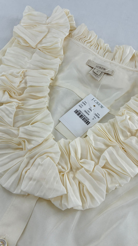 Vintage JCREW Ivory 100% Silk Button Front Sleeveless with Ruffled Neckline (0)
