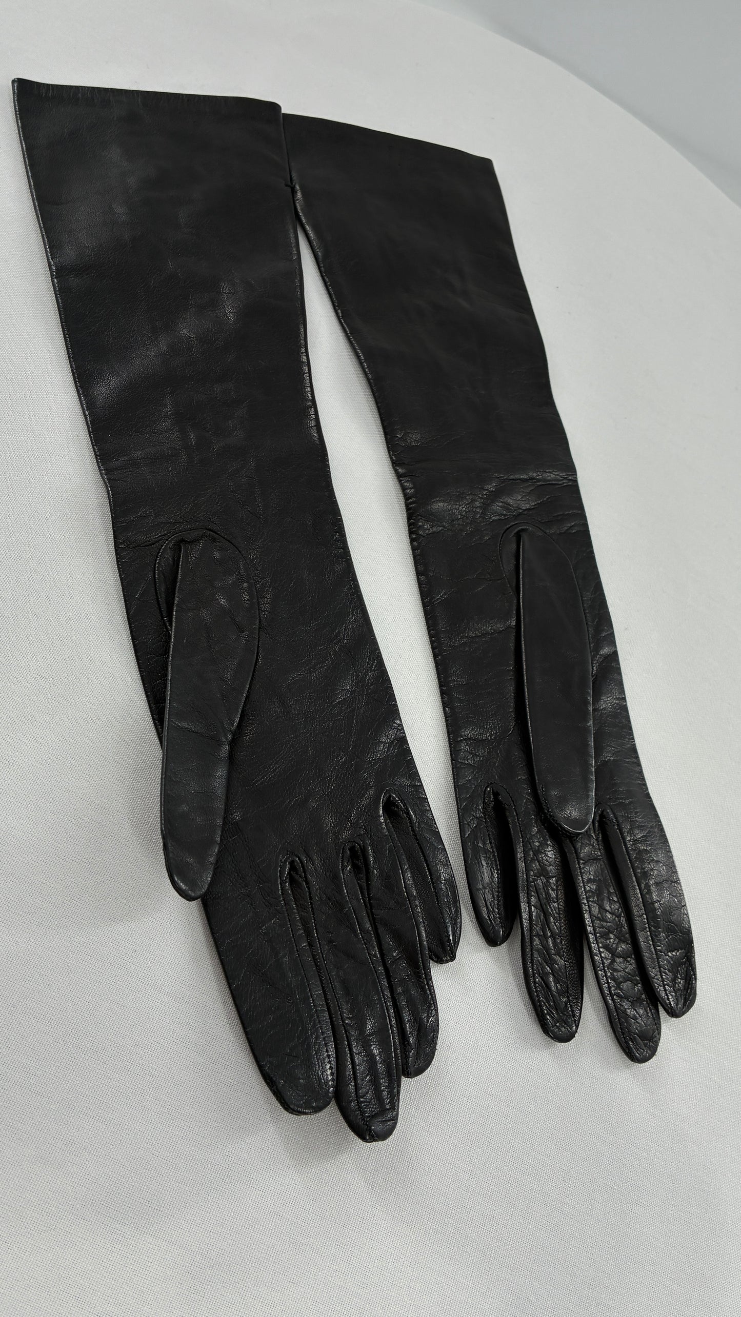 Deadstock Vintage Black Soft Leather Gloves with Lace Detail