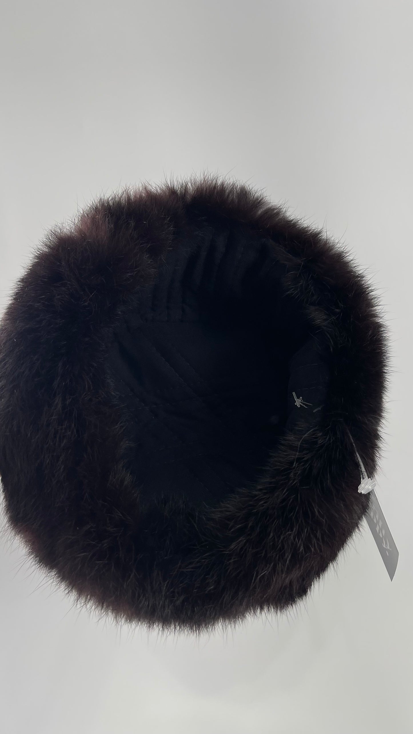 Vintage Russian Black Genuine Rabbit Fur Roller Hat with Pull Down Ear Muff Flaps