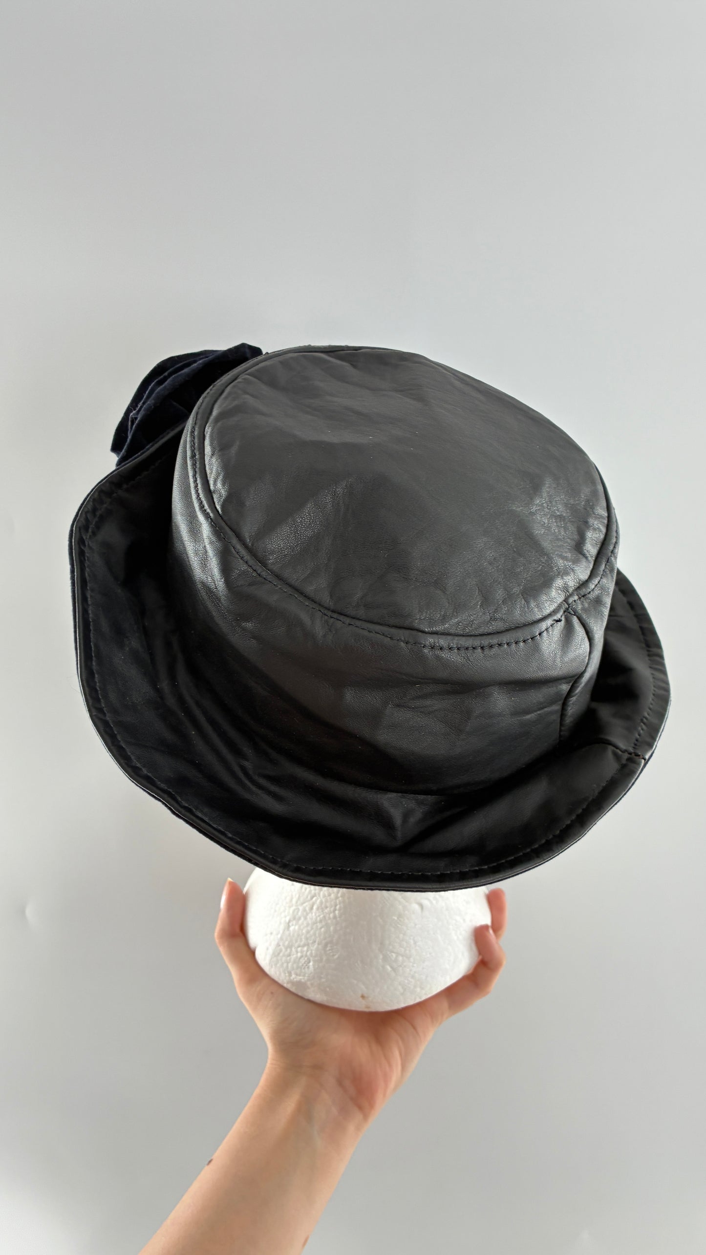 Vintage HENSCHEL HAT CO Missouri Leather Bucket Hat with Rosette (Medium)