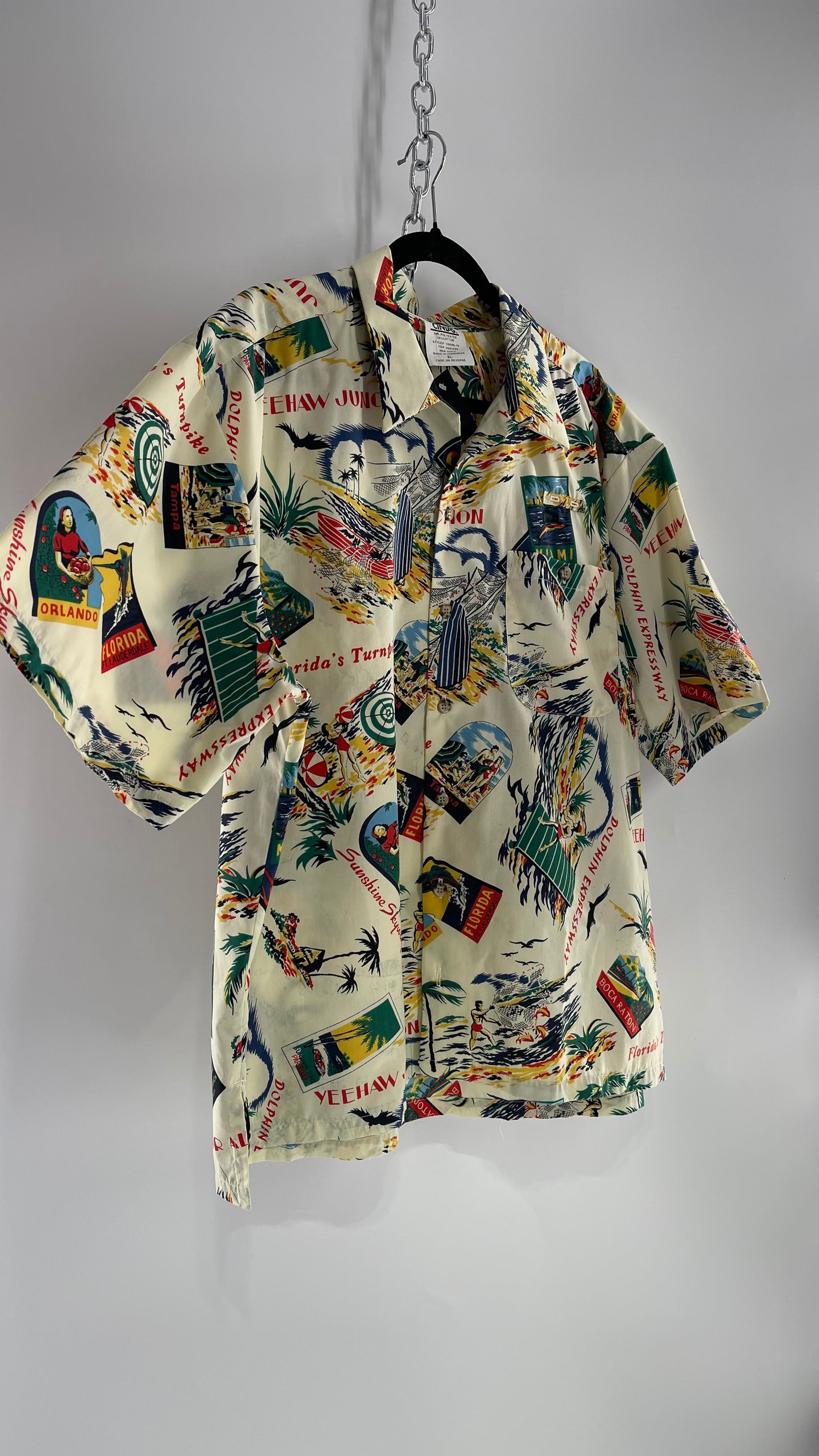 Vintage Men’s Tourist Post Card Button Up Short Sleeve (XL)