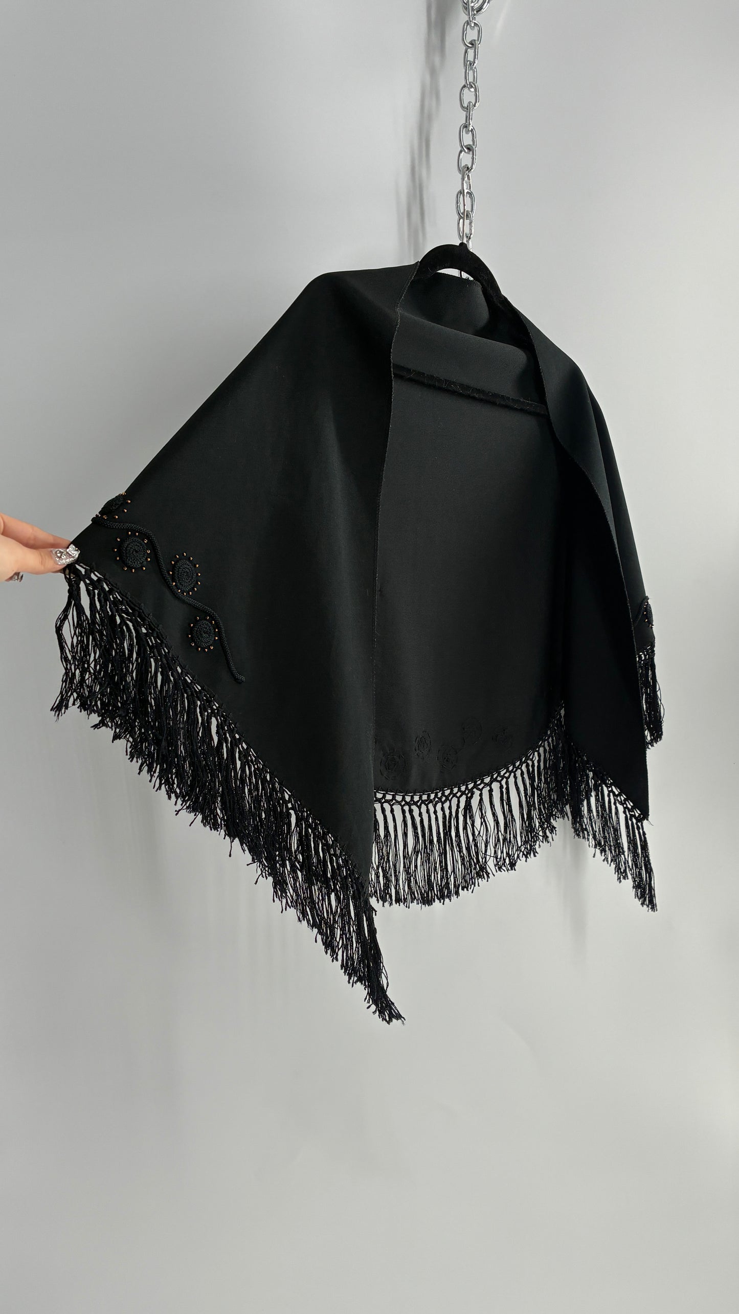 Vintage Designer SUNAKO HATA Cape with Embroidered and Fringe Details
