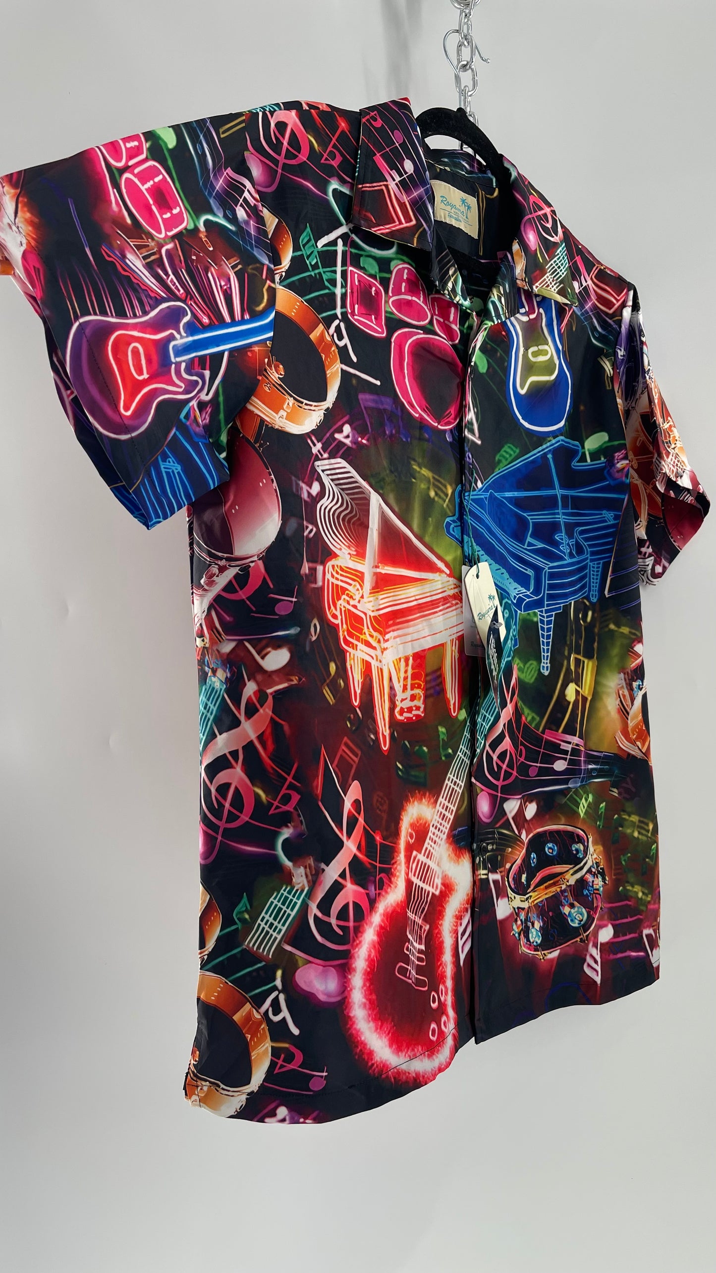 Deadstock Vintage Neon Music Motif Short Sleeve Button Up (Large)