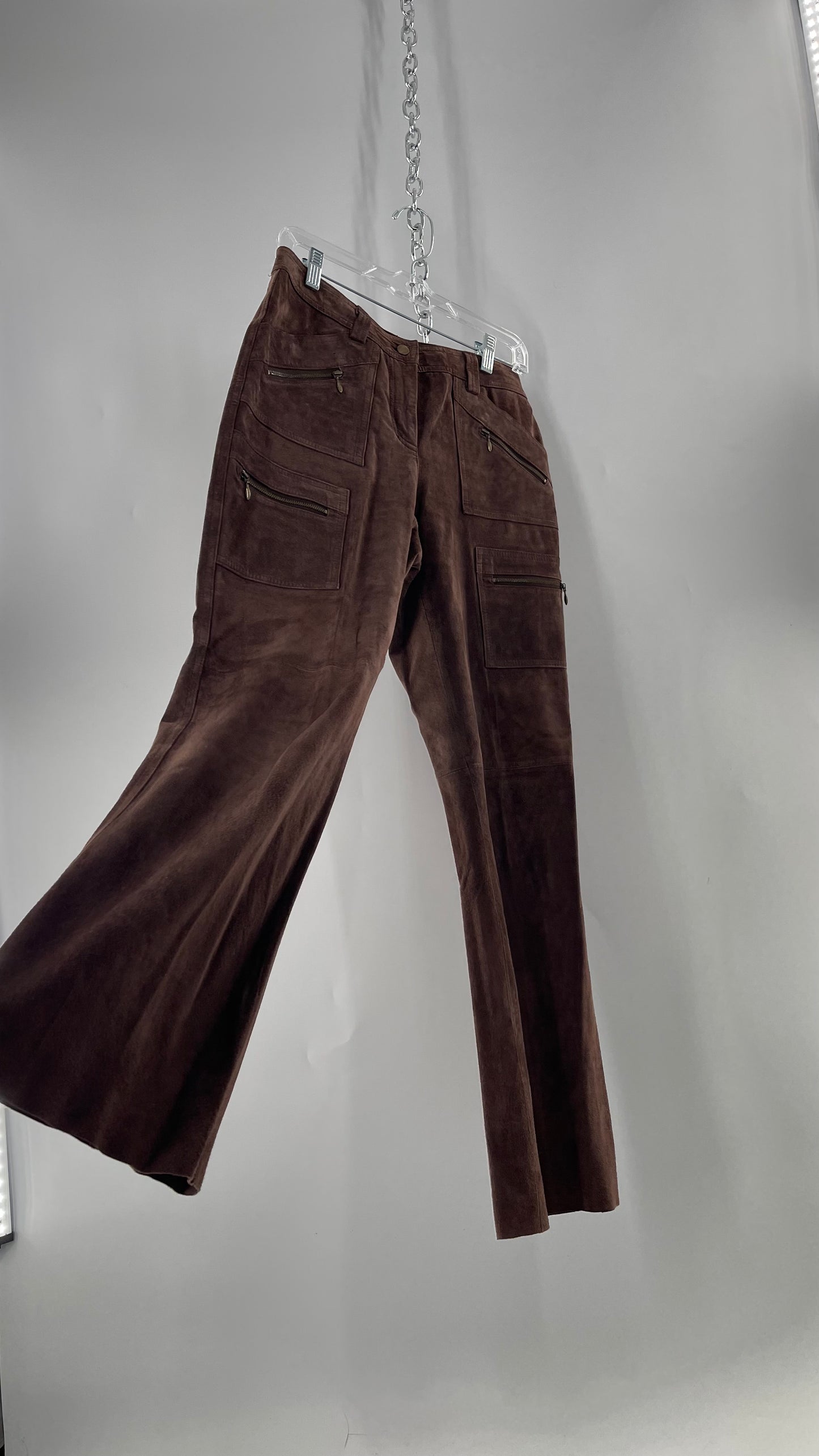 Vintage Context Petit Brown Suede Straight Leg Cargos with Pockets and Bronze Zippers (8P)