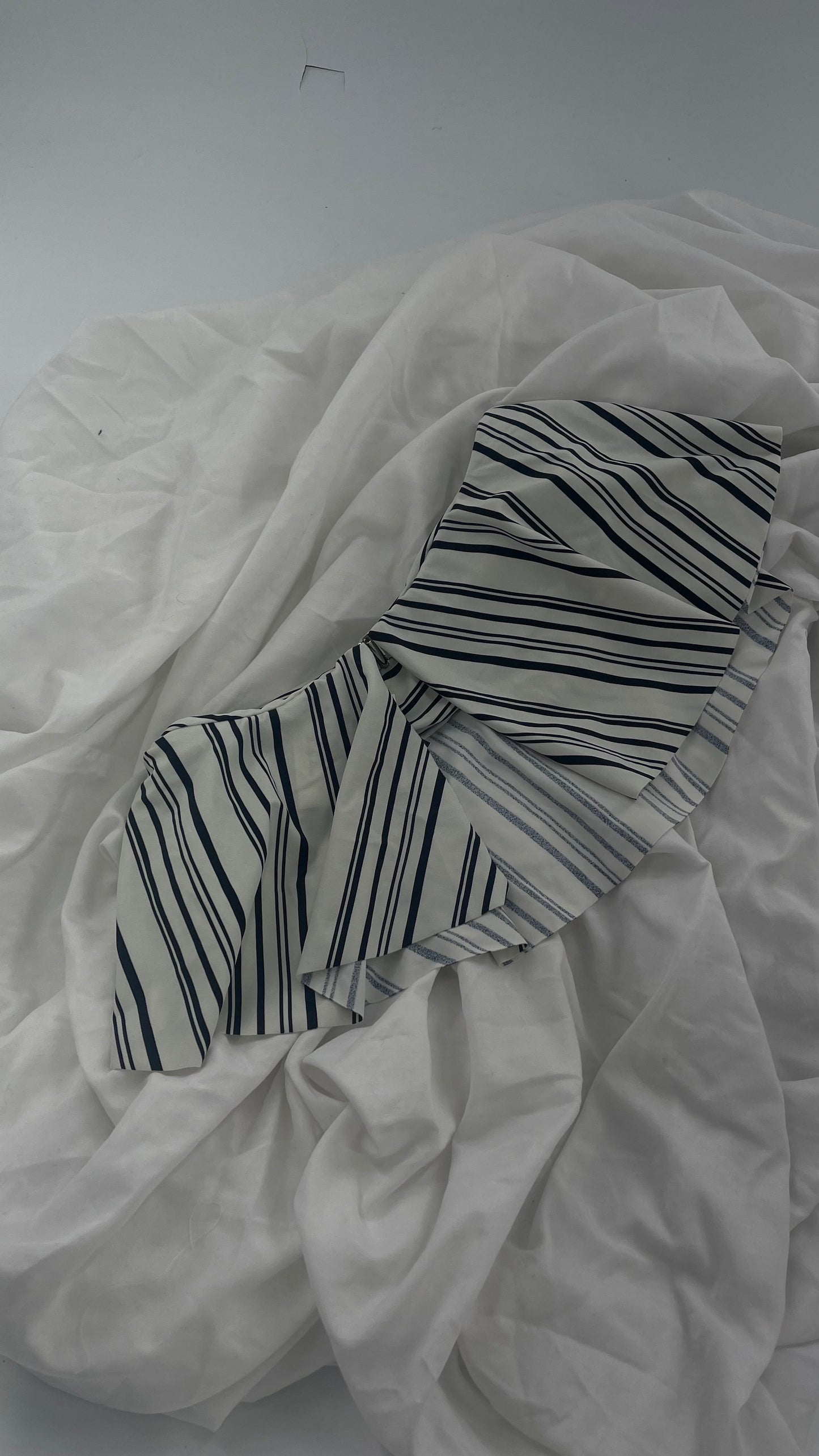 Anthropologie Citrine Made in Bali White/Black Striped Bandeau Swim Top with Ruffle (Small)