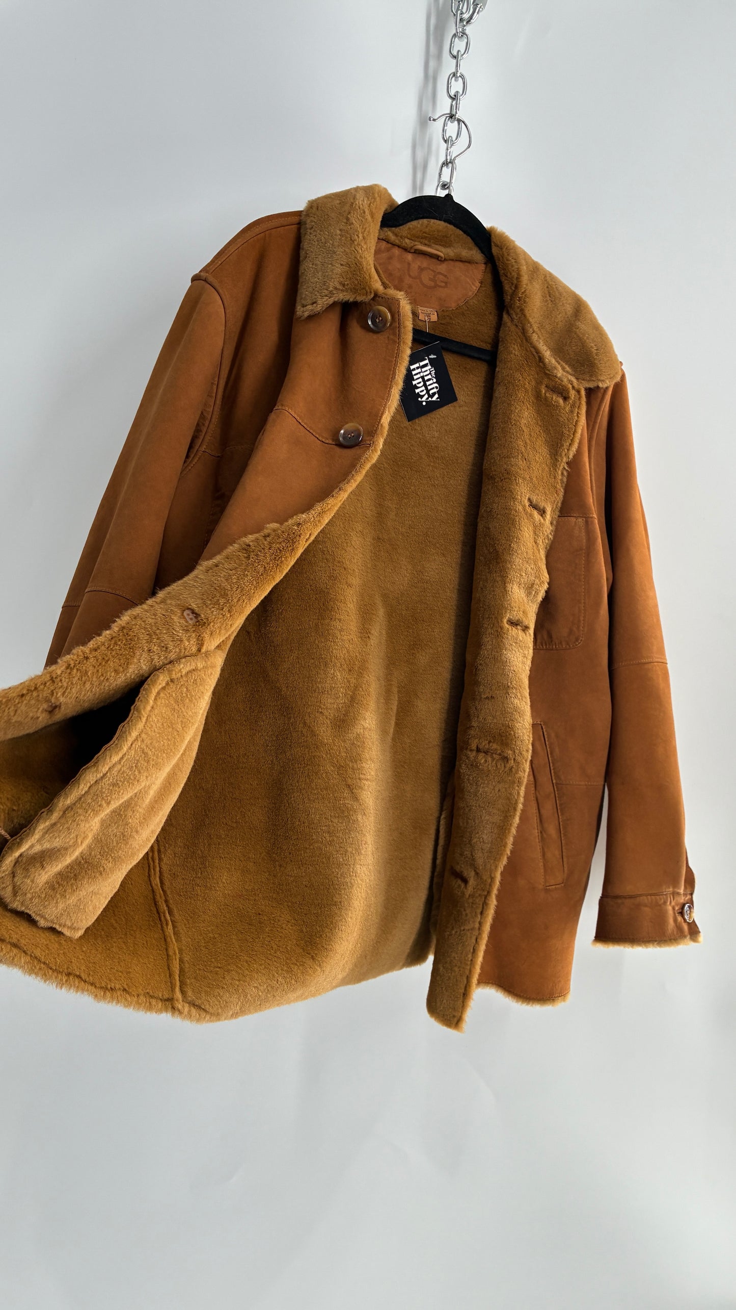 Vintage UGG Genuine Leather Button Front Fur Lined Jacket (Large)
