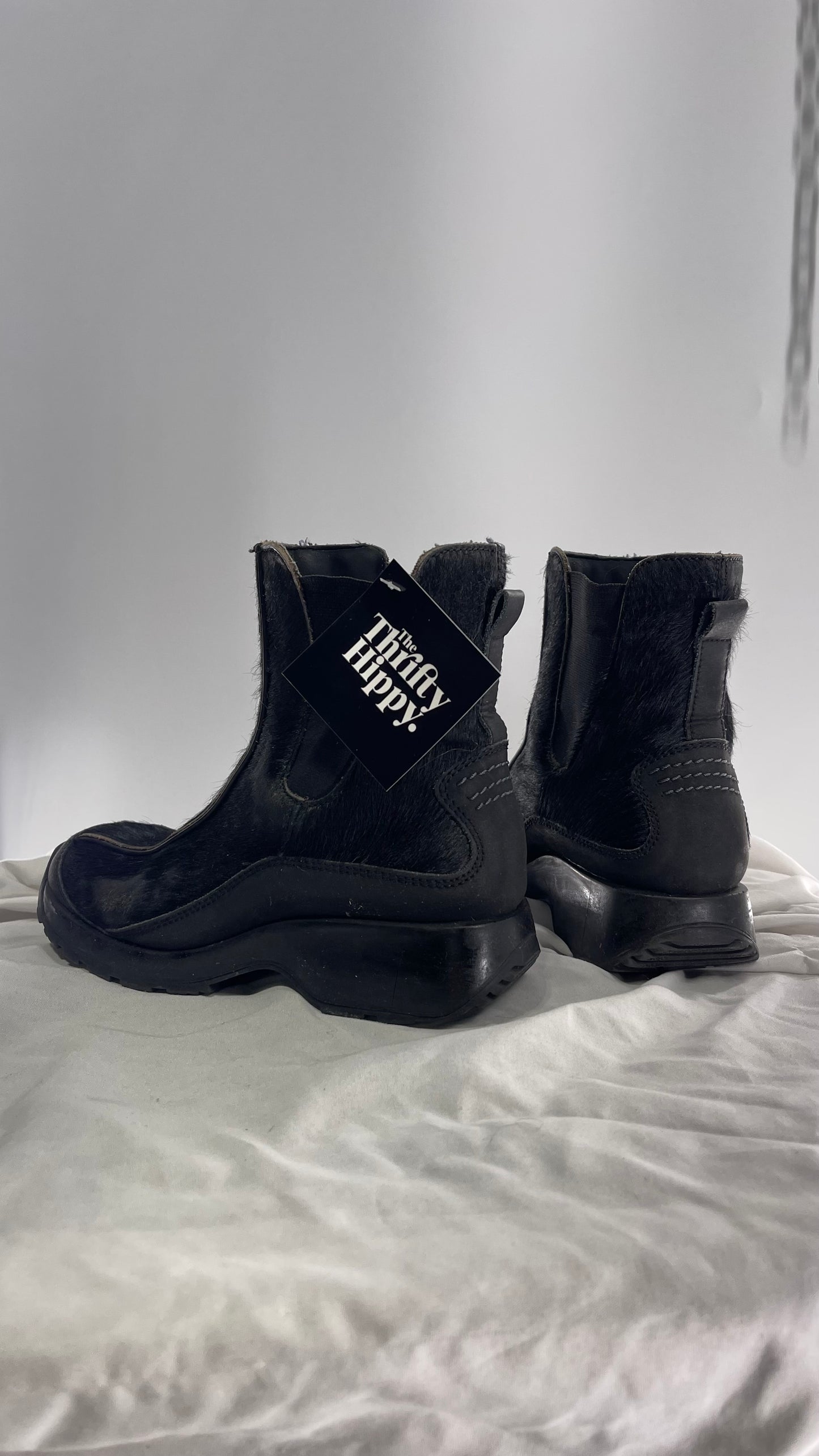 Vintage TECHNICA Black Cow Hide Round Toe Chunky Sole Boots (7.5)