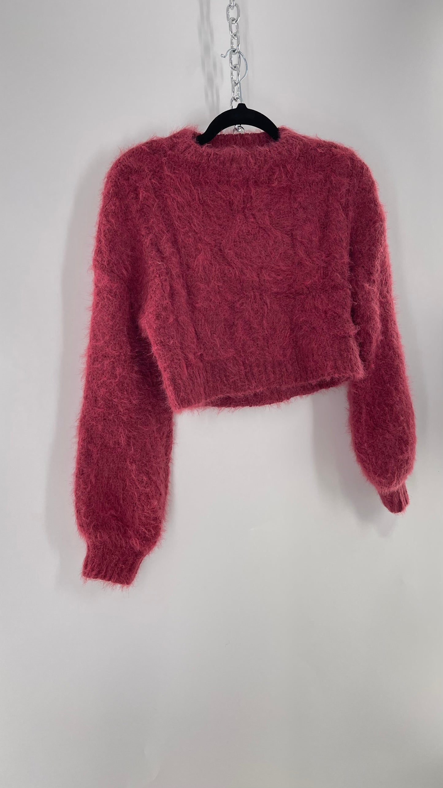Urban Outfitters Mauve Pink Fuzzy Cropped Sweater with Bubble Sleeves (XS)