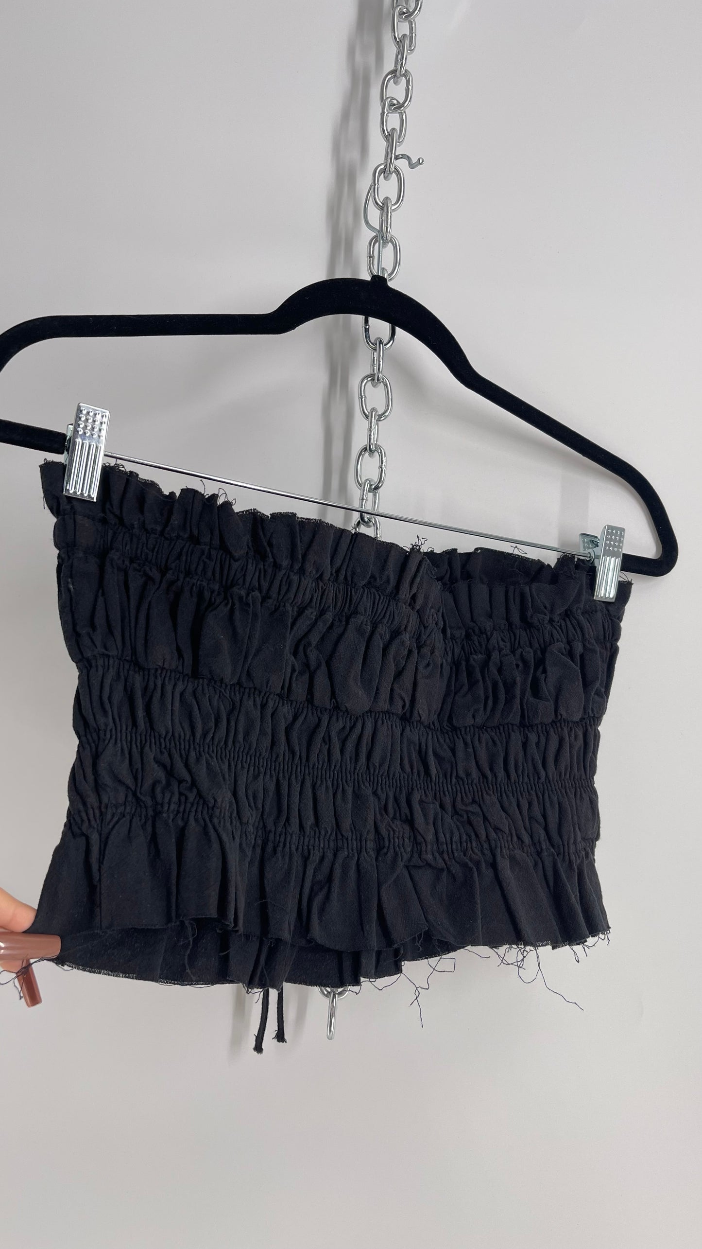 Free People Black Cotton Ruched Tank with Bow Bustline and Tags Attached (XS)