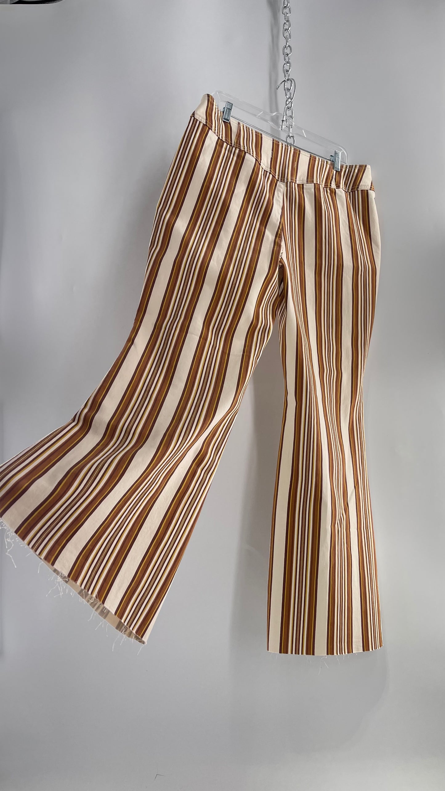 Free People 70s Striped Mustard and Rust Tones Flare Leg Bell Bottoms (33)