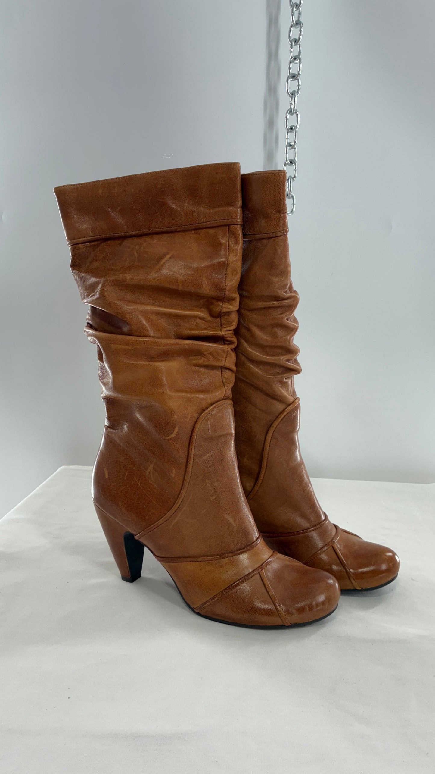 MIZ MOOZ Brown Leather Stacked Round Toe Boot (10)