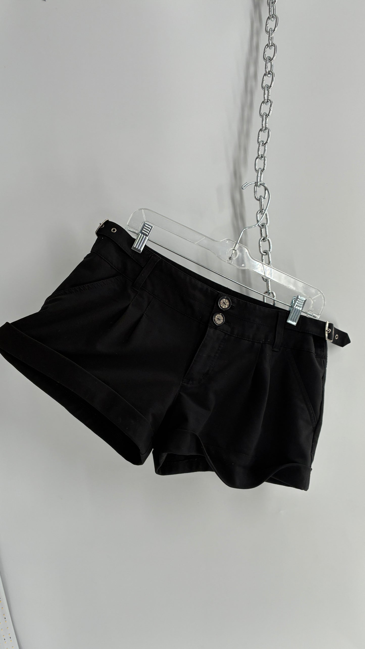 Vintage GUESS Black Cuffed Micro Mini Short with Embossed Details and Bum Pockets (30)