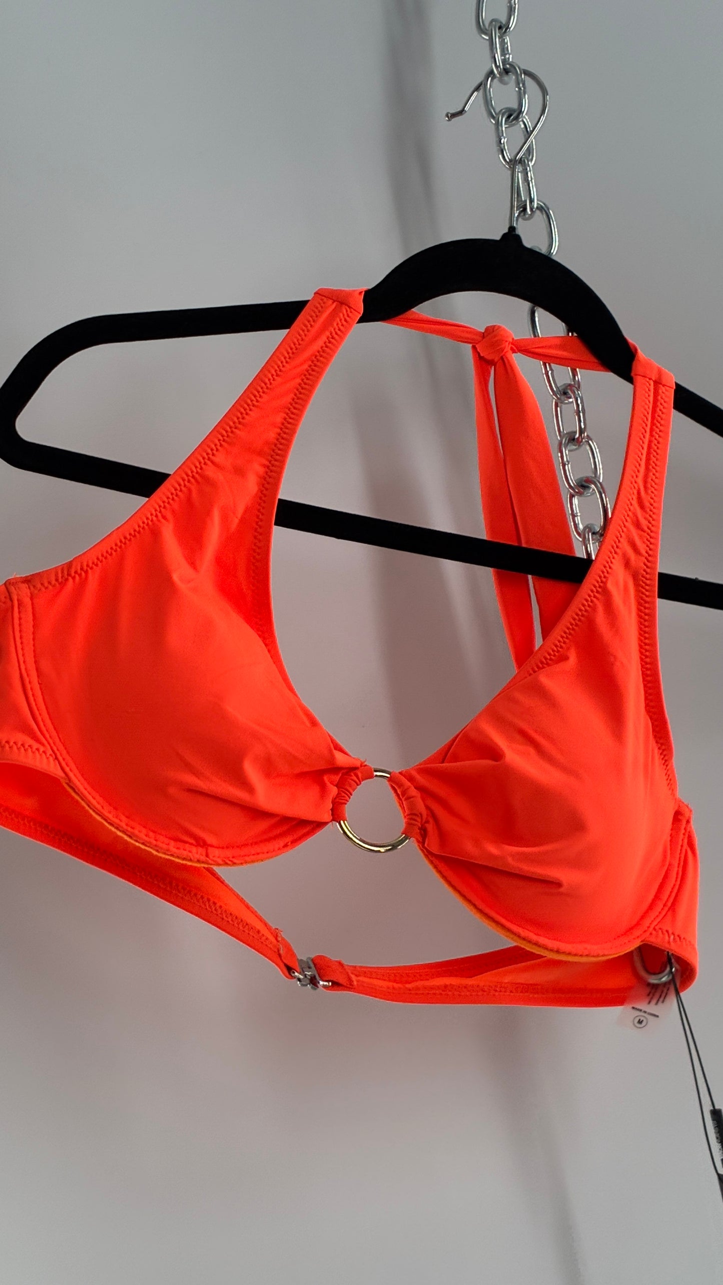 FASHION NOVA Neon Orange Underwire Swim Halter with Tags Attached (Medium)