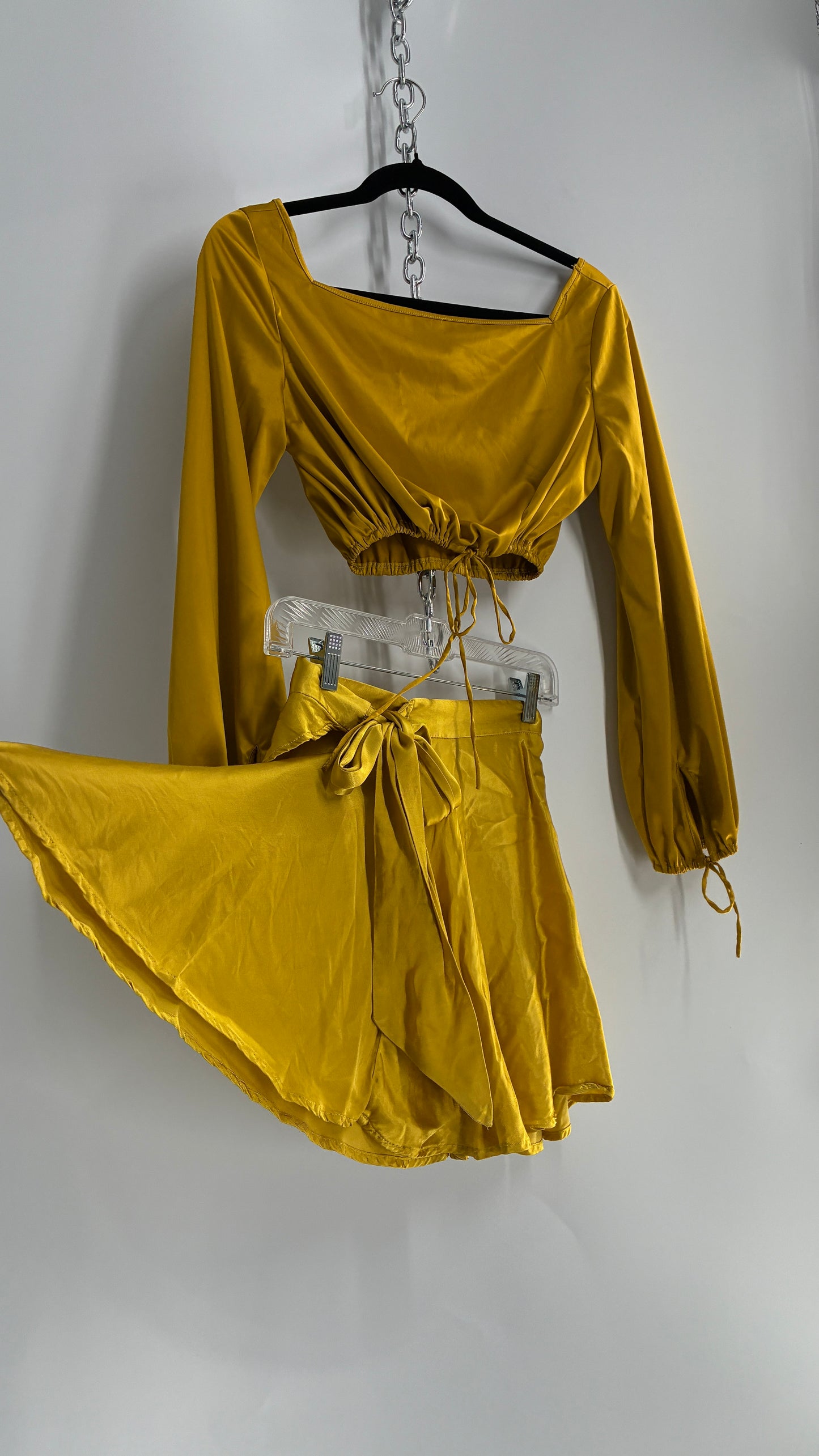 Golden Yellow Set: Free People Bubble Sleeve Top (S) Skirt Urban Outfitters Skirt (XS)