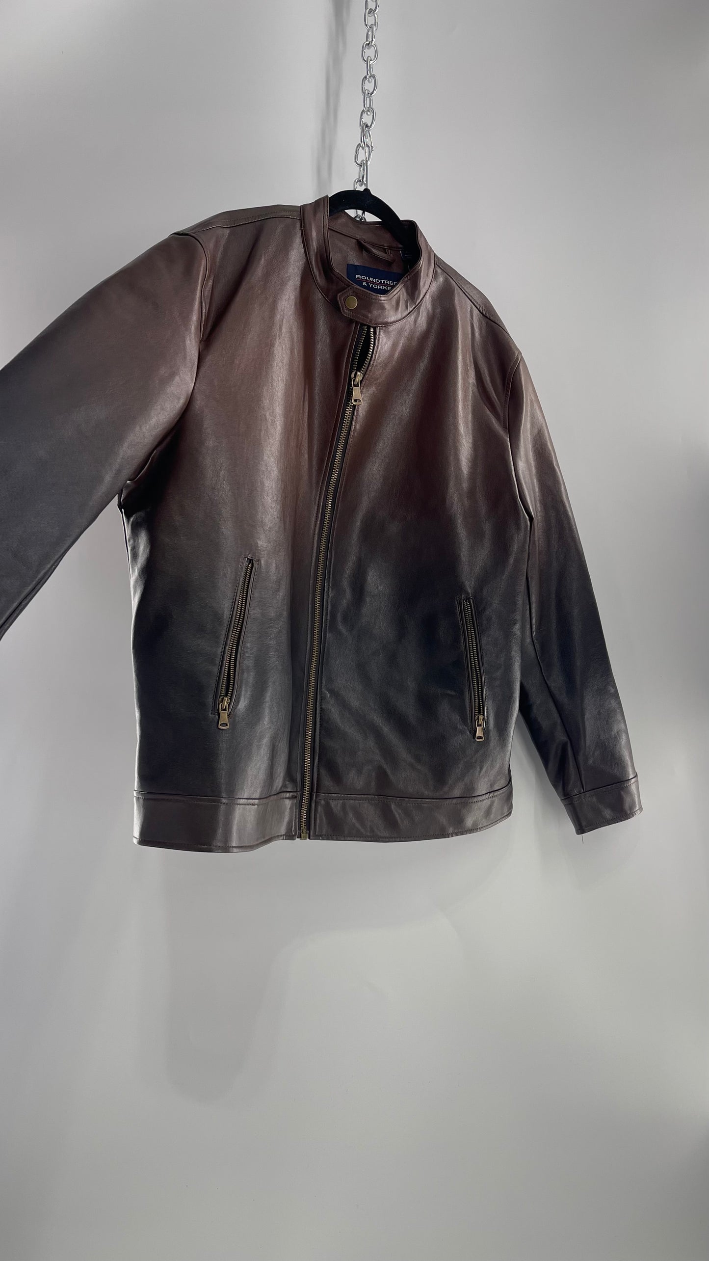 Vintage Roundtree and Yorke Vegan Leather Ombre Moto Jacket Men’s (XL)