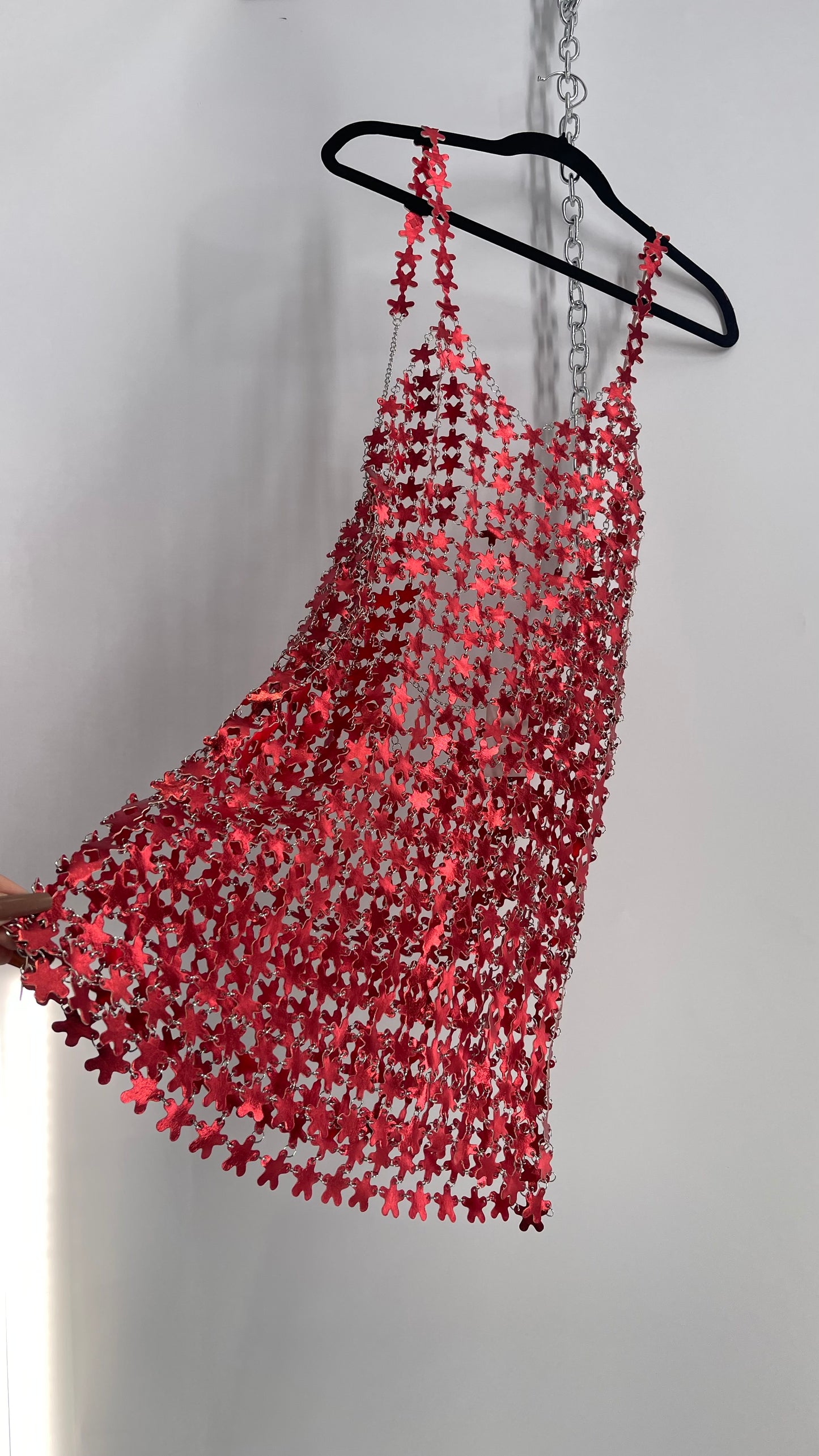 Urban Outfitters Chain Link Metallic Red Star Dress with Open Back