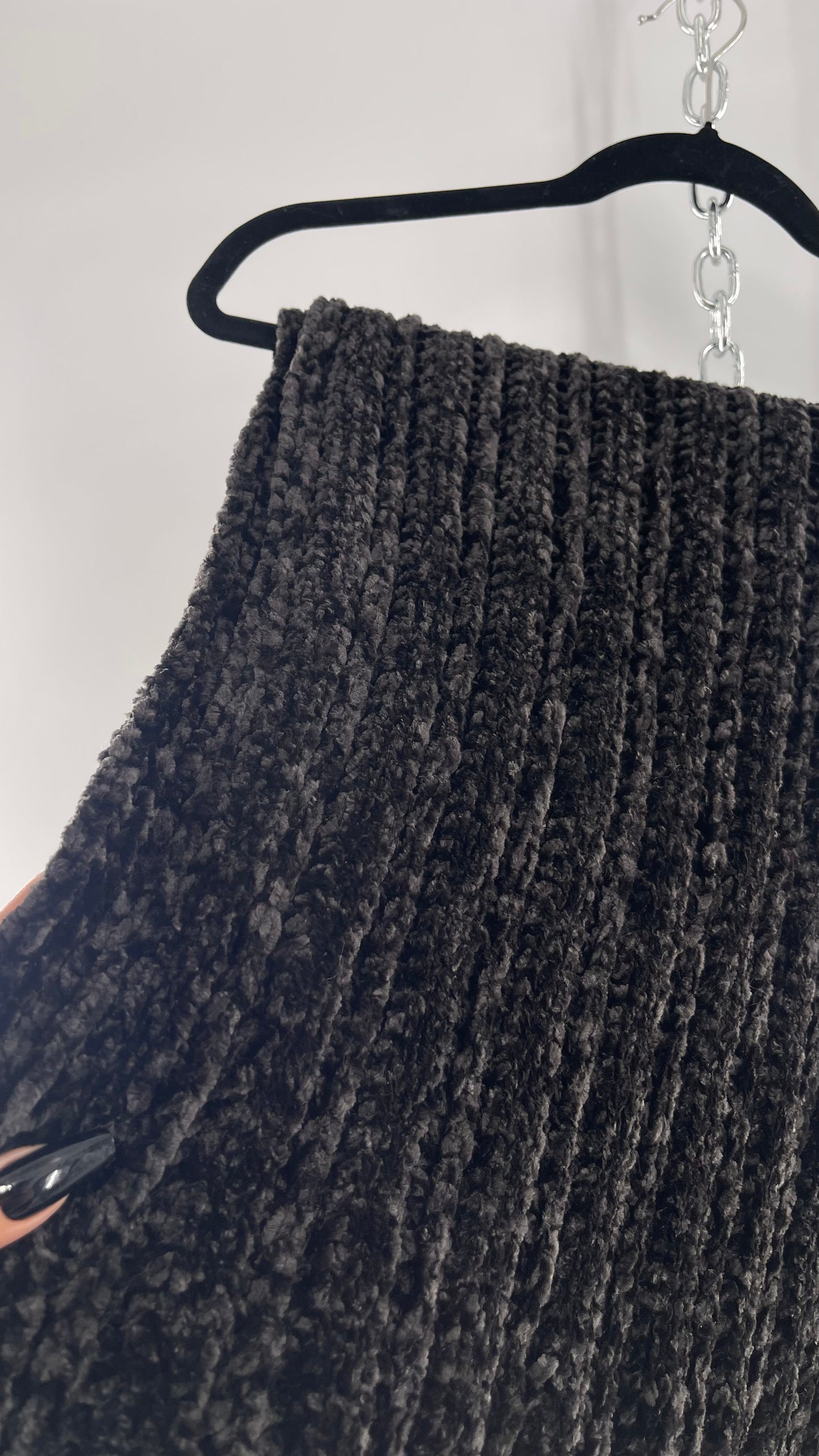 Anthropologie Maurices Black Chenille Velour Knit Scarf
