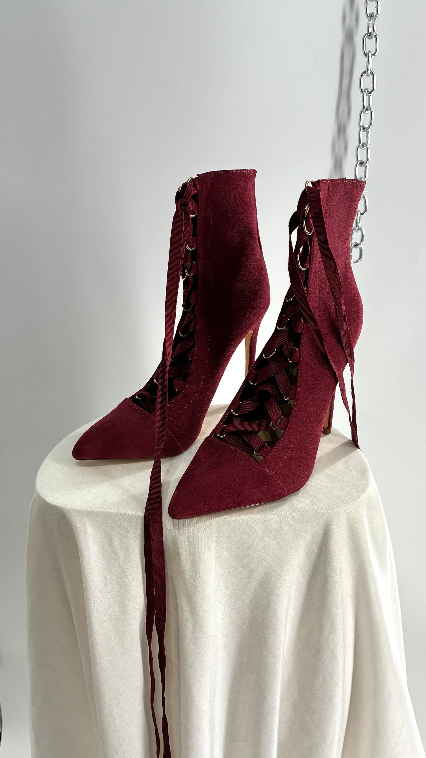 Charlotte Russe Deadstock Maroon Pointed Toe, Lace Up, Tie Up GISELE heel (9)