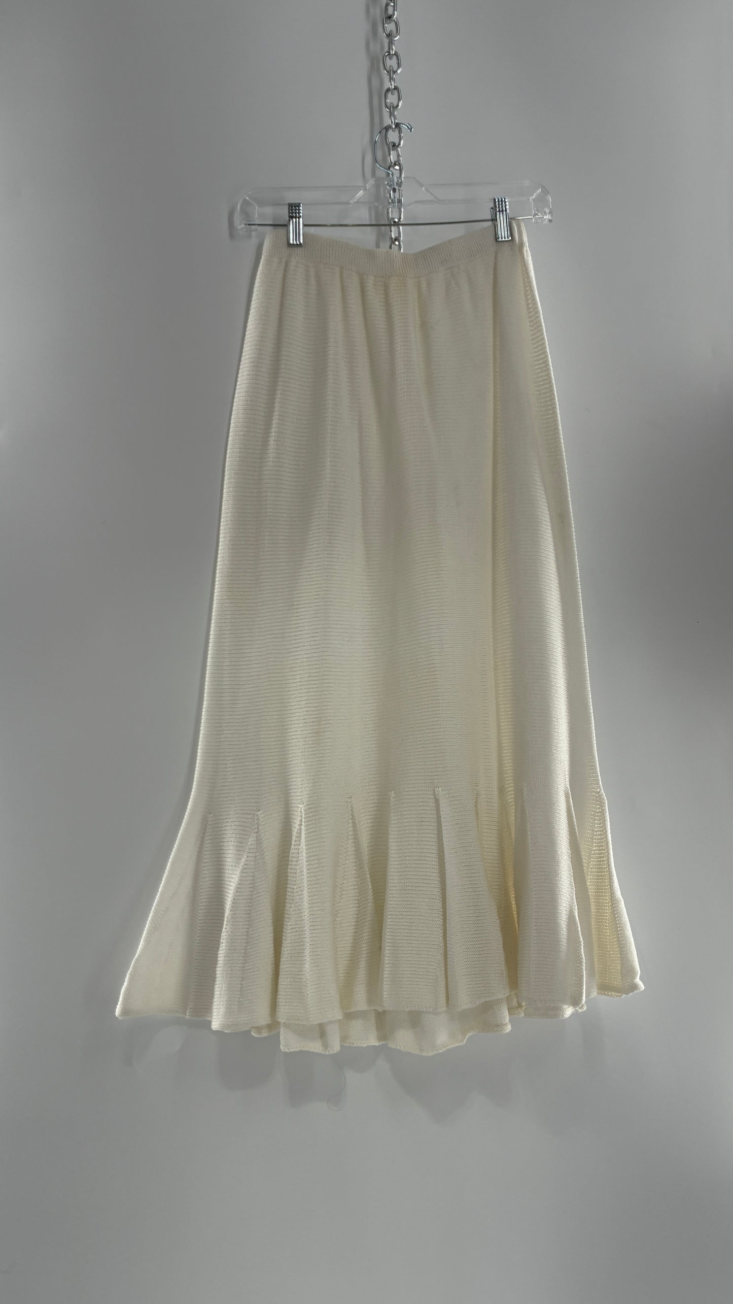 Vintage MARY JANE MARCASIANO White Knit 100% Cotton Made in NY Mermaid Style Skirt (Medium)
