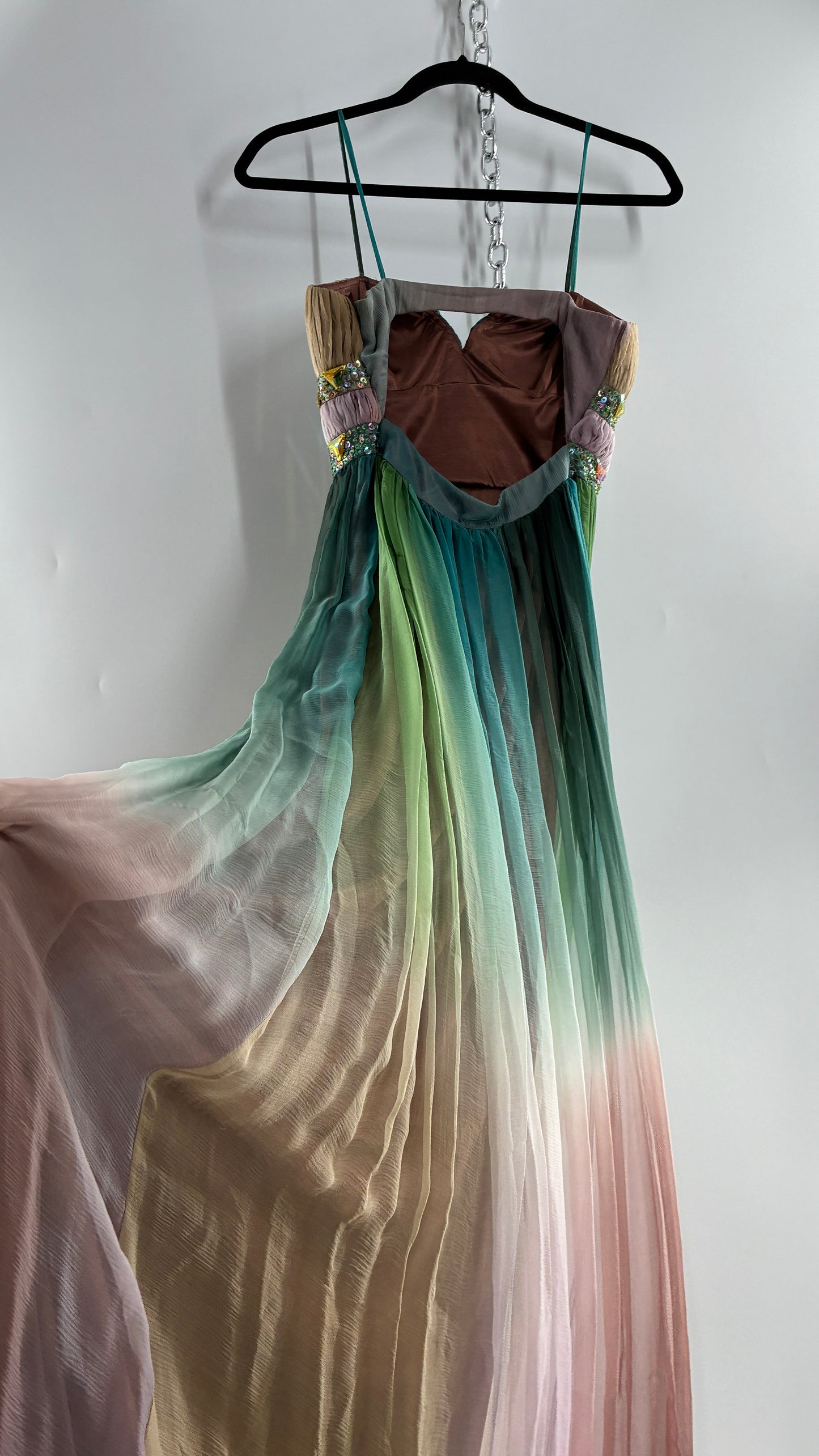 Vintage Dave & Johnny 100% Silk Ombré Bustier, Open Back Gown (5/XS/S)