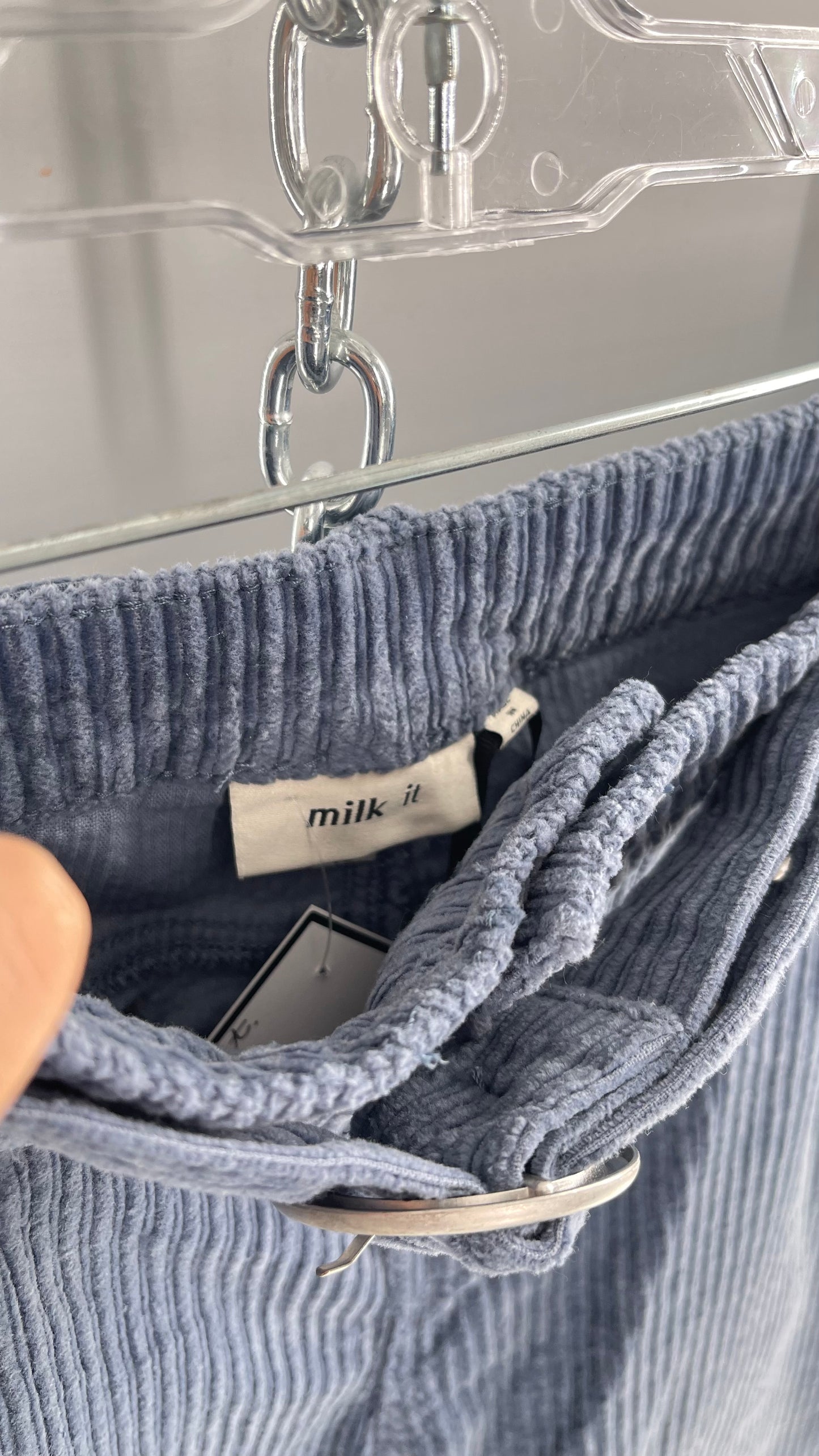 MILK IT Recycled Powder Blue Corduroy Low Waist Grommet Buckle Folk Jean with Tags Attached (16)