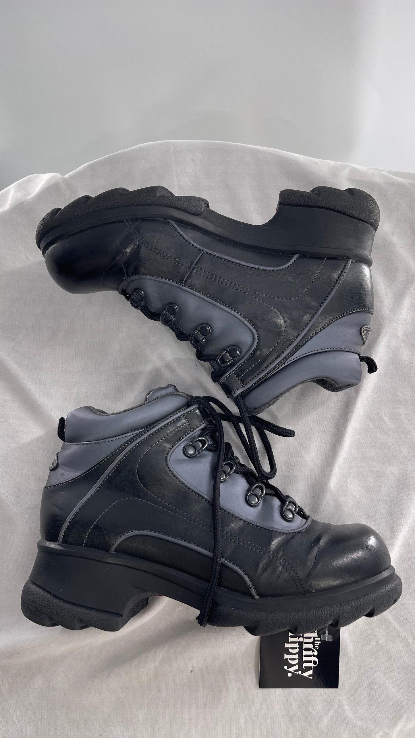 1990s Vintage SPORTO Metallic Blue and Black Round Toe Platform Sneaker Boot (9)
