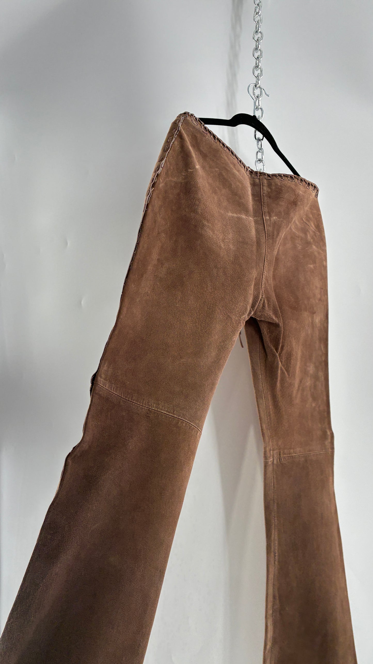 Vintage SWEET ROMEO Suede Leather Stitch Side, Braided Hem Pants (10)