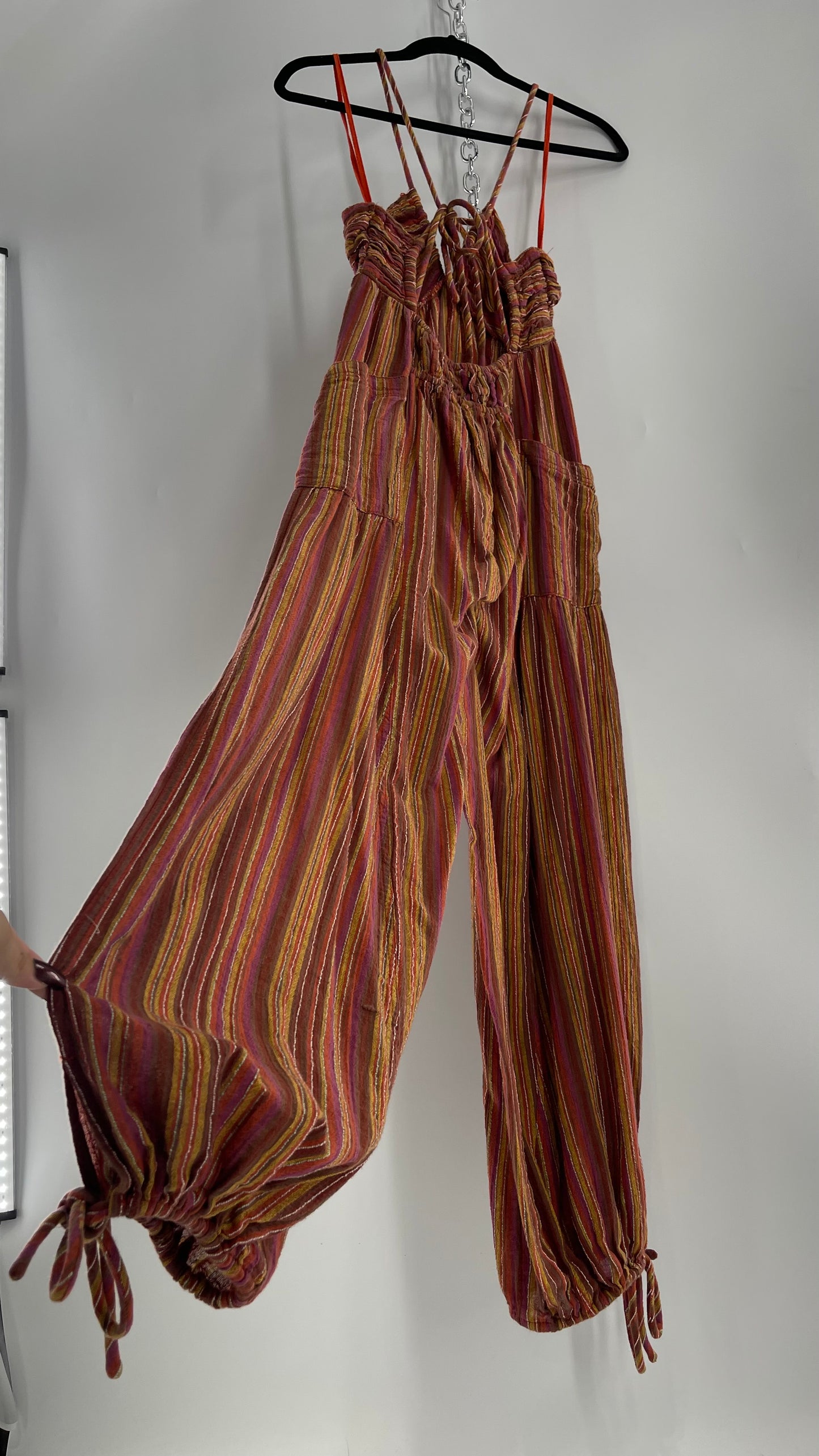 Free People Sundaze Striped Cotton Jumpsuit (XS)