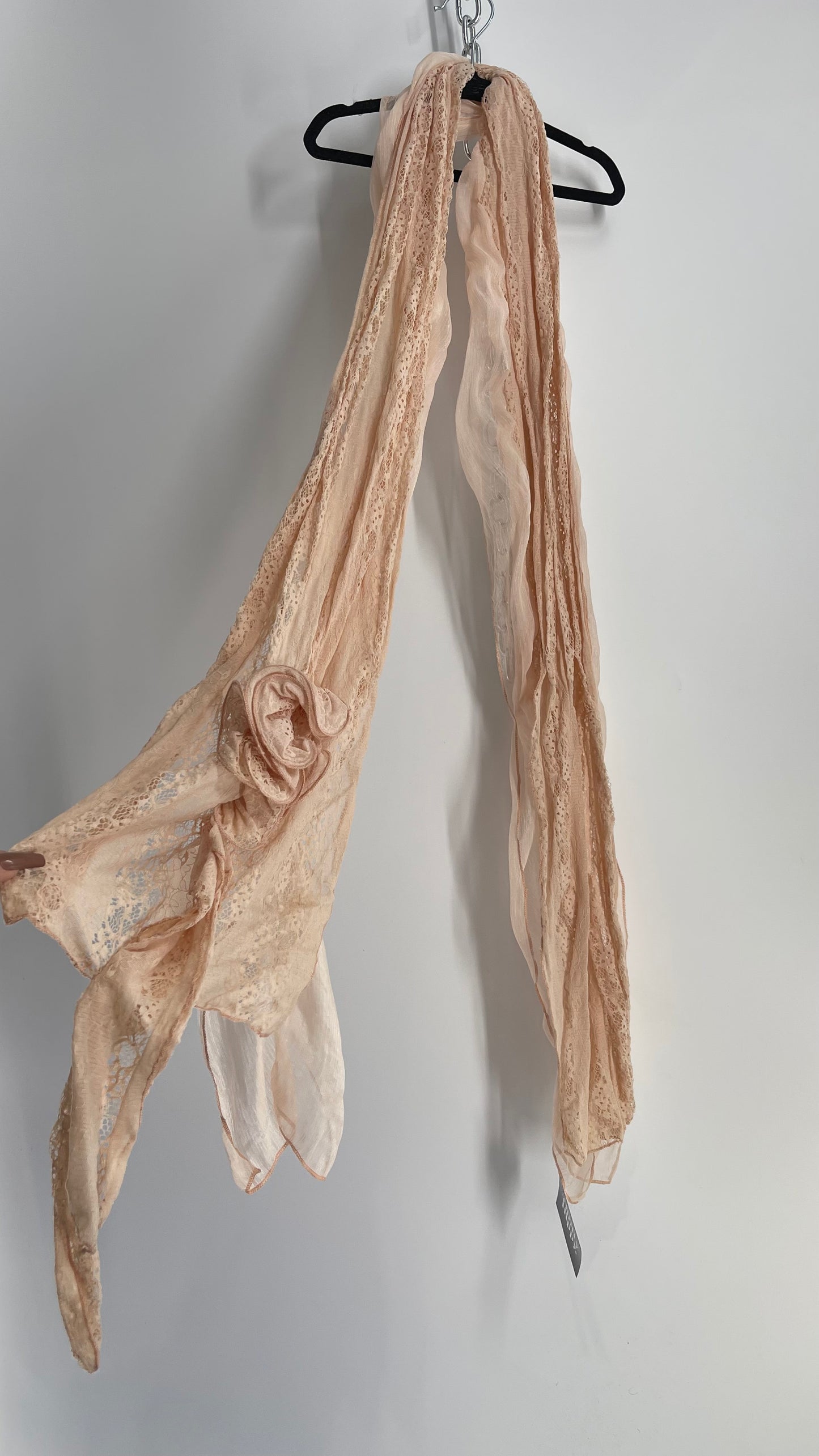 Vintage Dusty Pink Lace Rosette Scarf