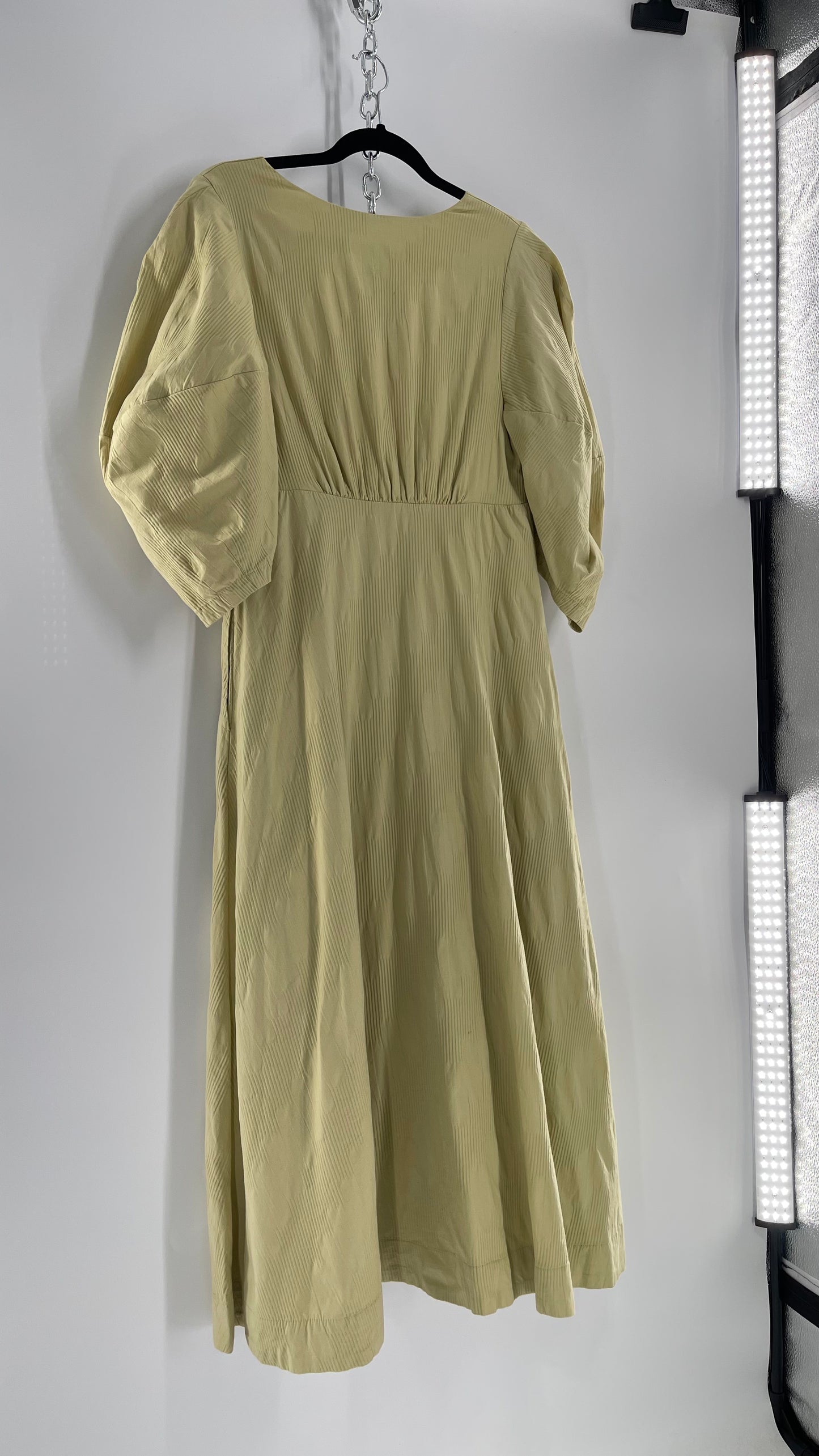 Free People Sage Green Textured Hidden Wooden Button Front Maxi with Back Pleating (Small)