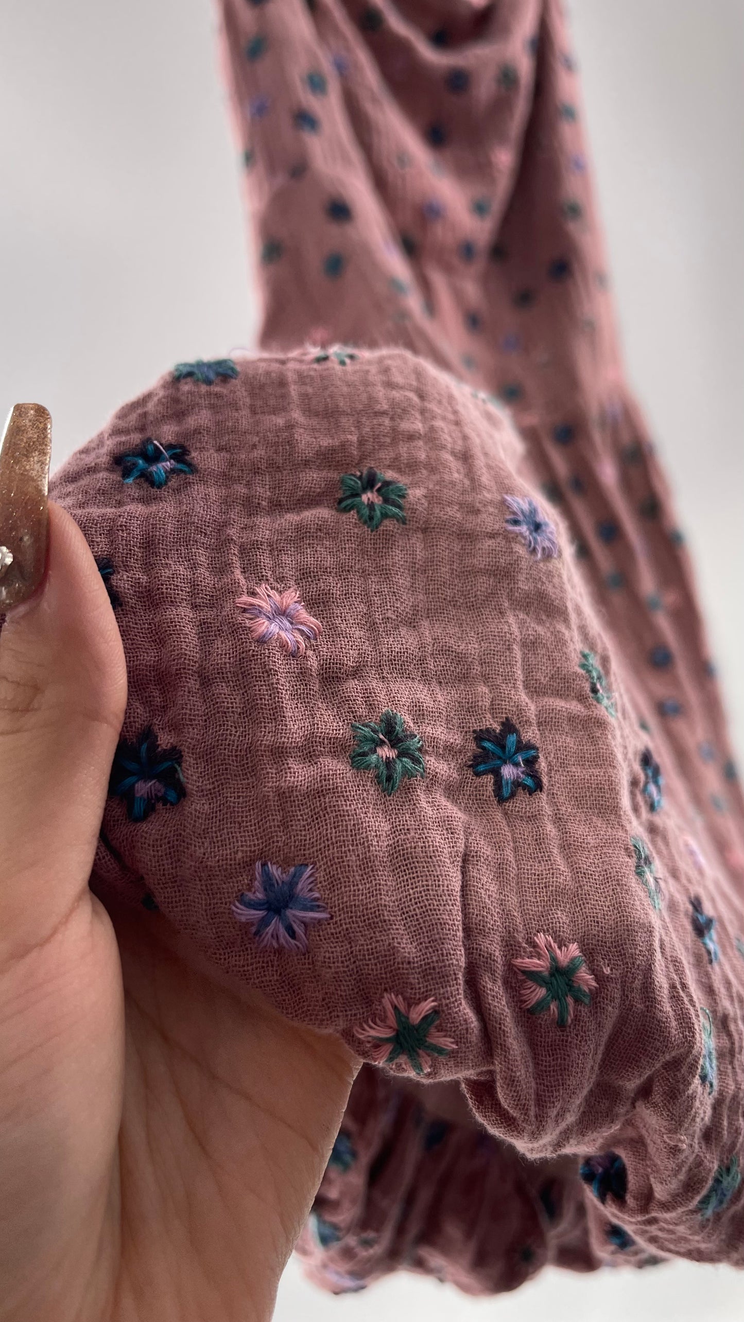 Free People Dusty Pink Embroidered Flowers Backless Mini Dress (Small)