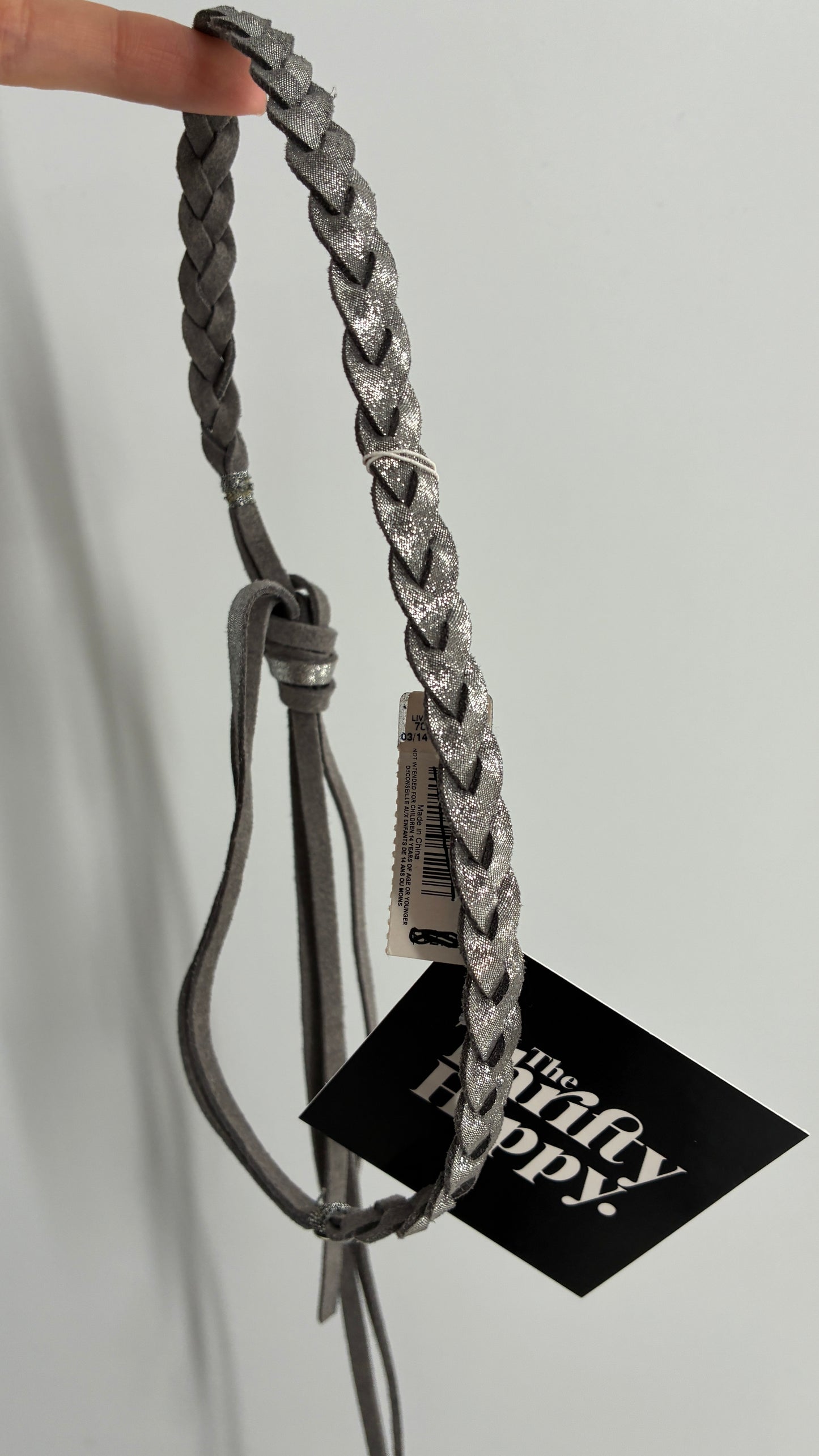 Metallic Silver Vegan Leather Braided Headband with Tags