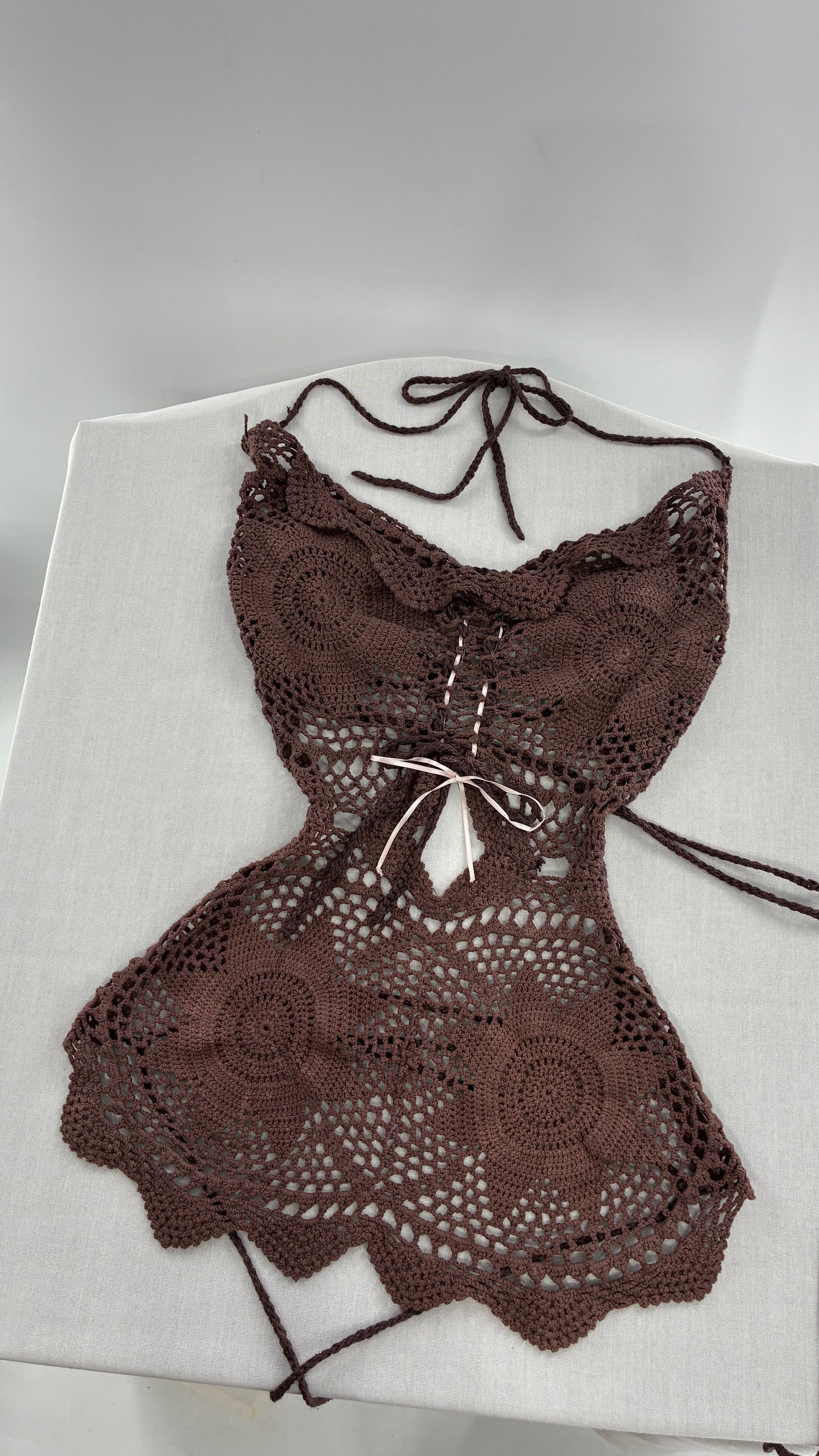 Handmade Brown Crochet Backless Tunic (One Size)