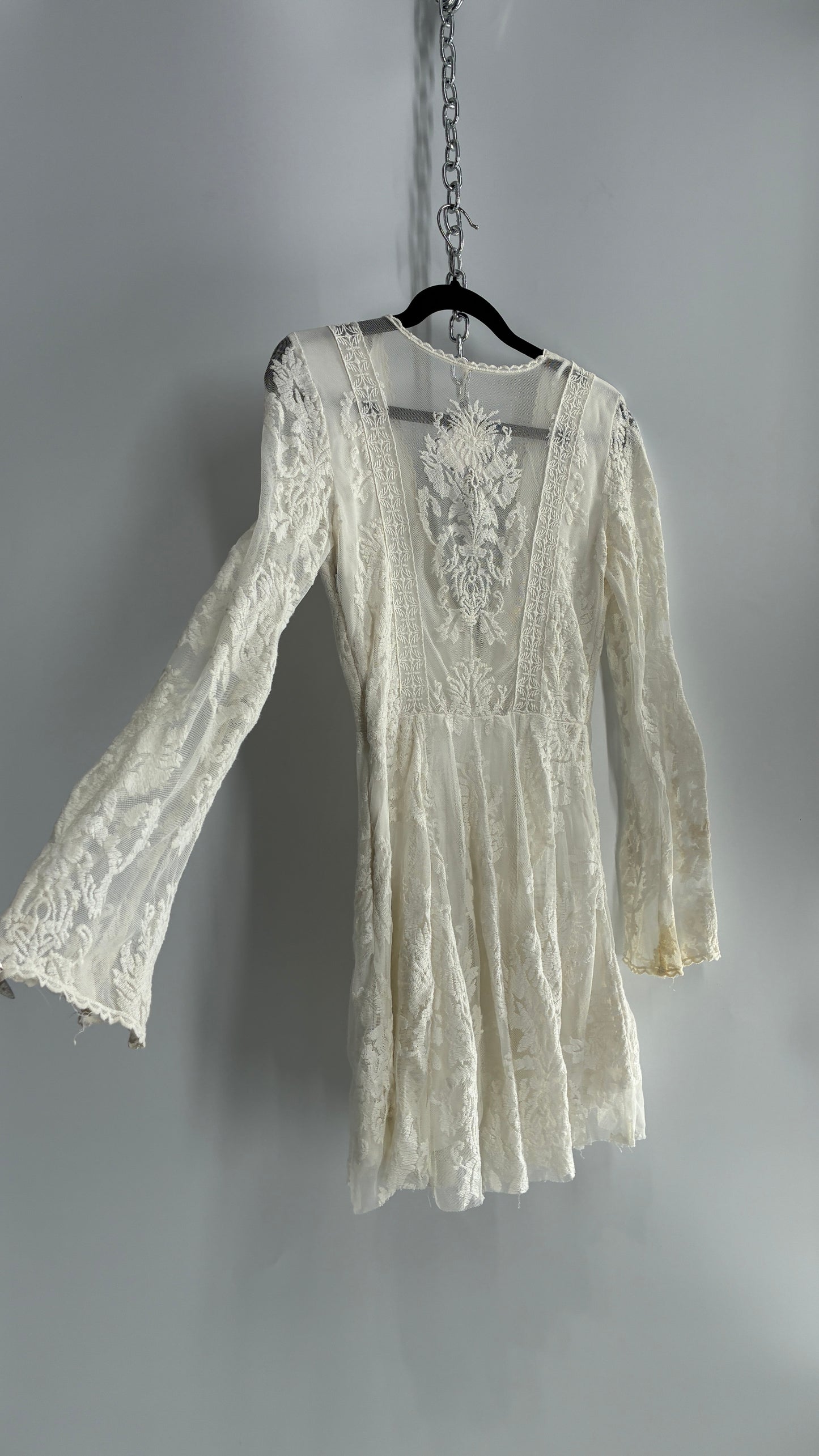 Free People White Lace All Over Embroidered Mini Dress with Sheer Back (4)