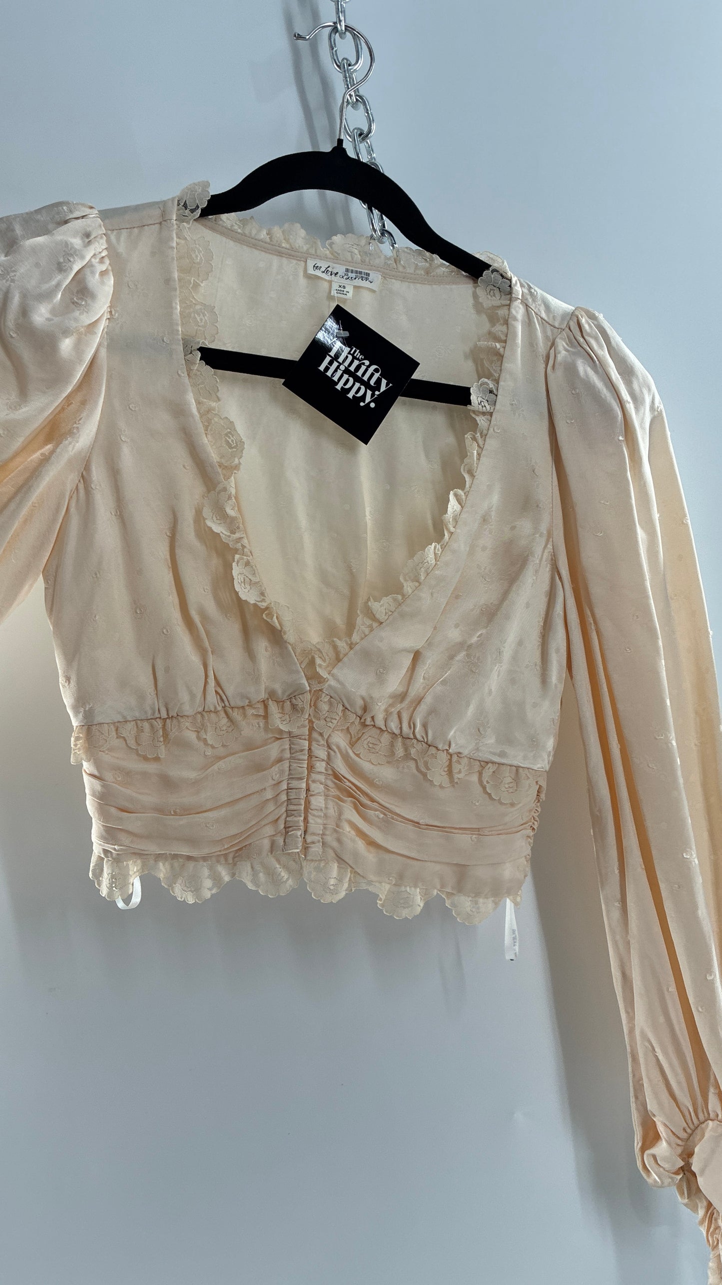 For Love & Lemons Ivory Balloon Sleeve Ruched Waist Blouse (XS)