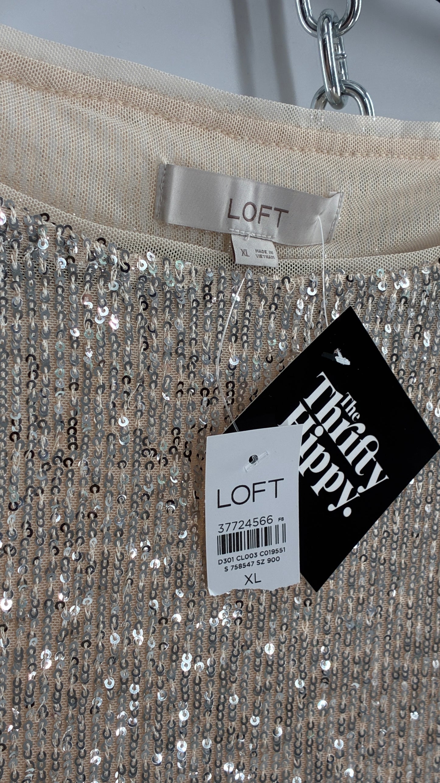 LOFT LOFT Champagne Sequin Long Sleeve Blouse with Tags Attached (XL)