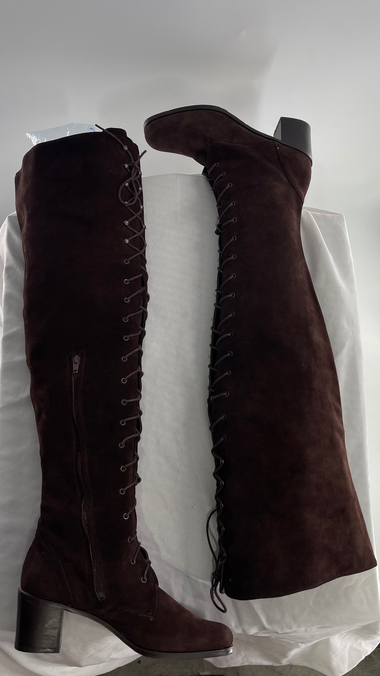 Vintage Kenneth Cole Over the Knee Brown Genuine Suede Leather Combat Boots (8.5)