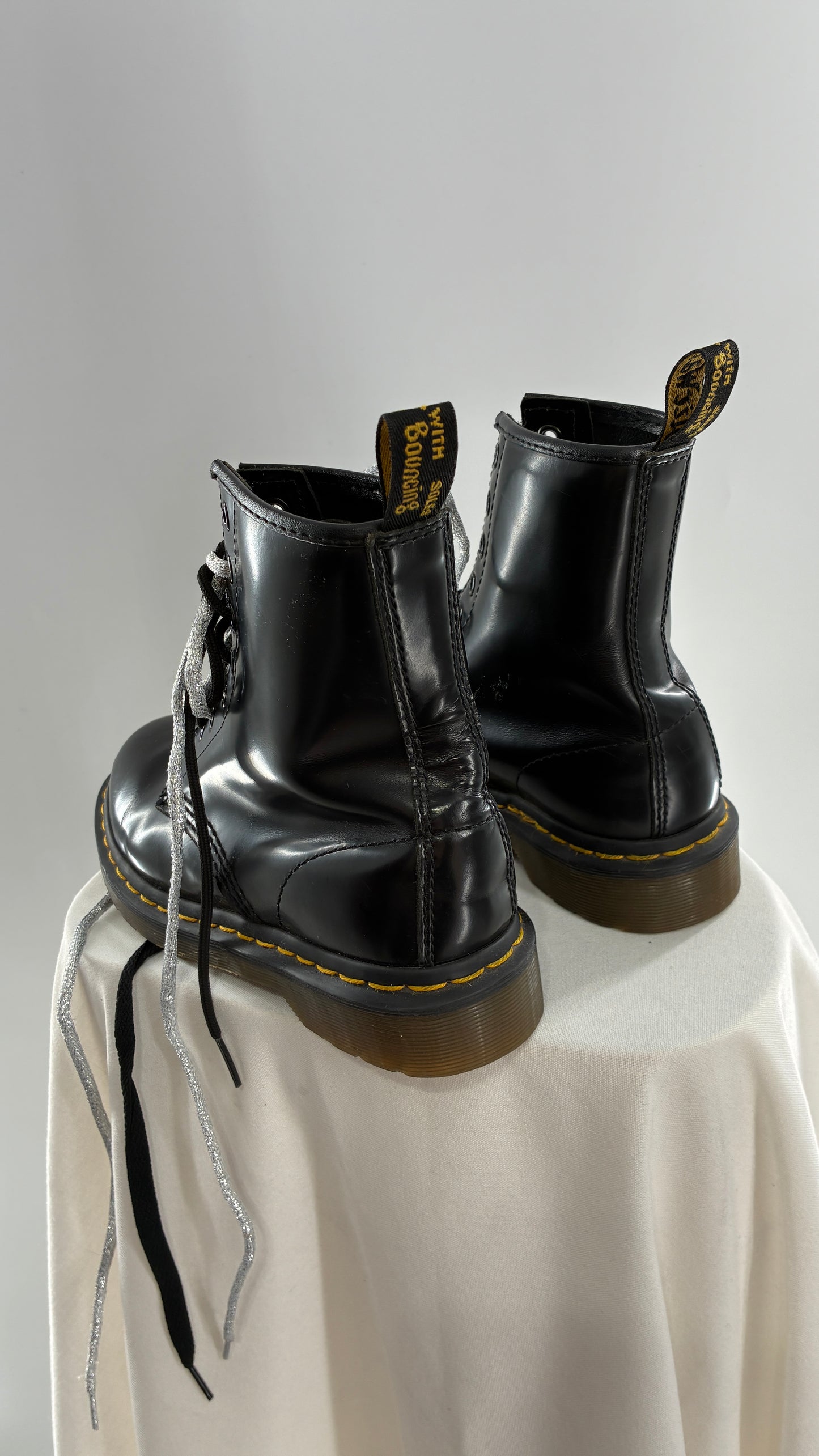 Vintage Dr. Martens Patent Leather Black Combat Boots (6)