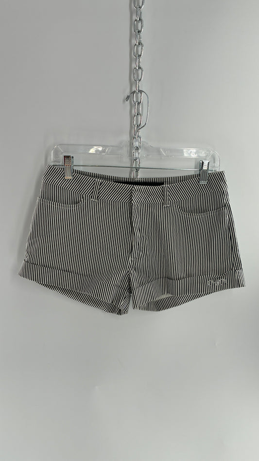 Vintage NICKY HILTON Black and White Striped Low Rise Shorts with Rhinestone “CHICK” Embellishment (5)