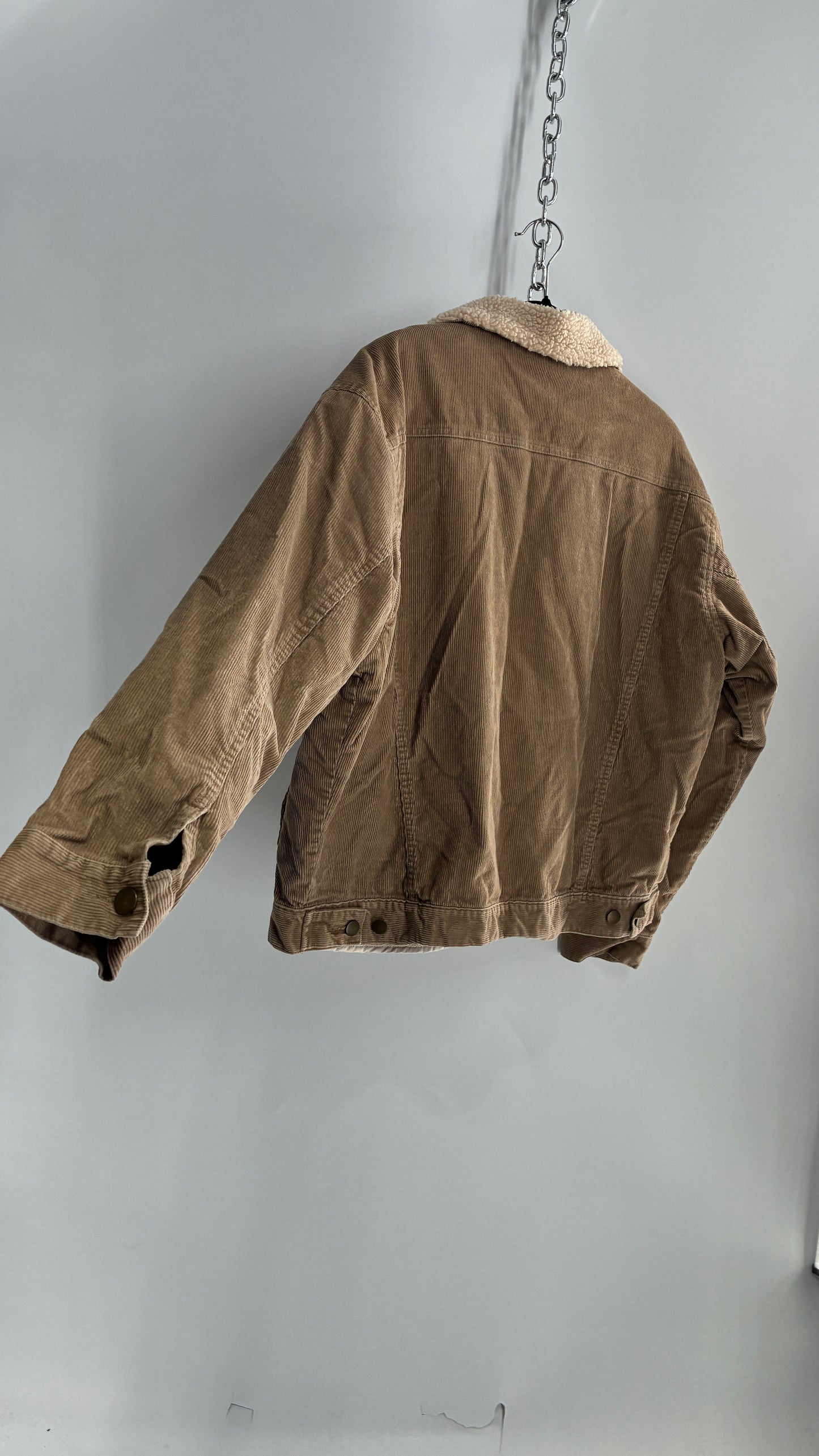 Vintage Brown Corduroy Jacket with Sherpa Lining and Collar (Adult S)