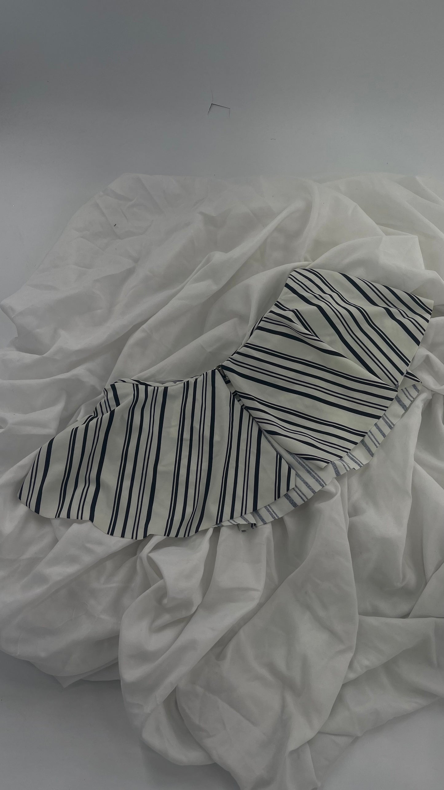 Anthropologie Citrine Made in Bali White/Black Striped Bandeau Swim Top with Ruffle (Small)