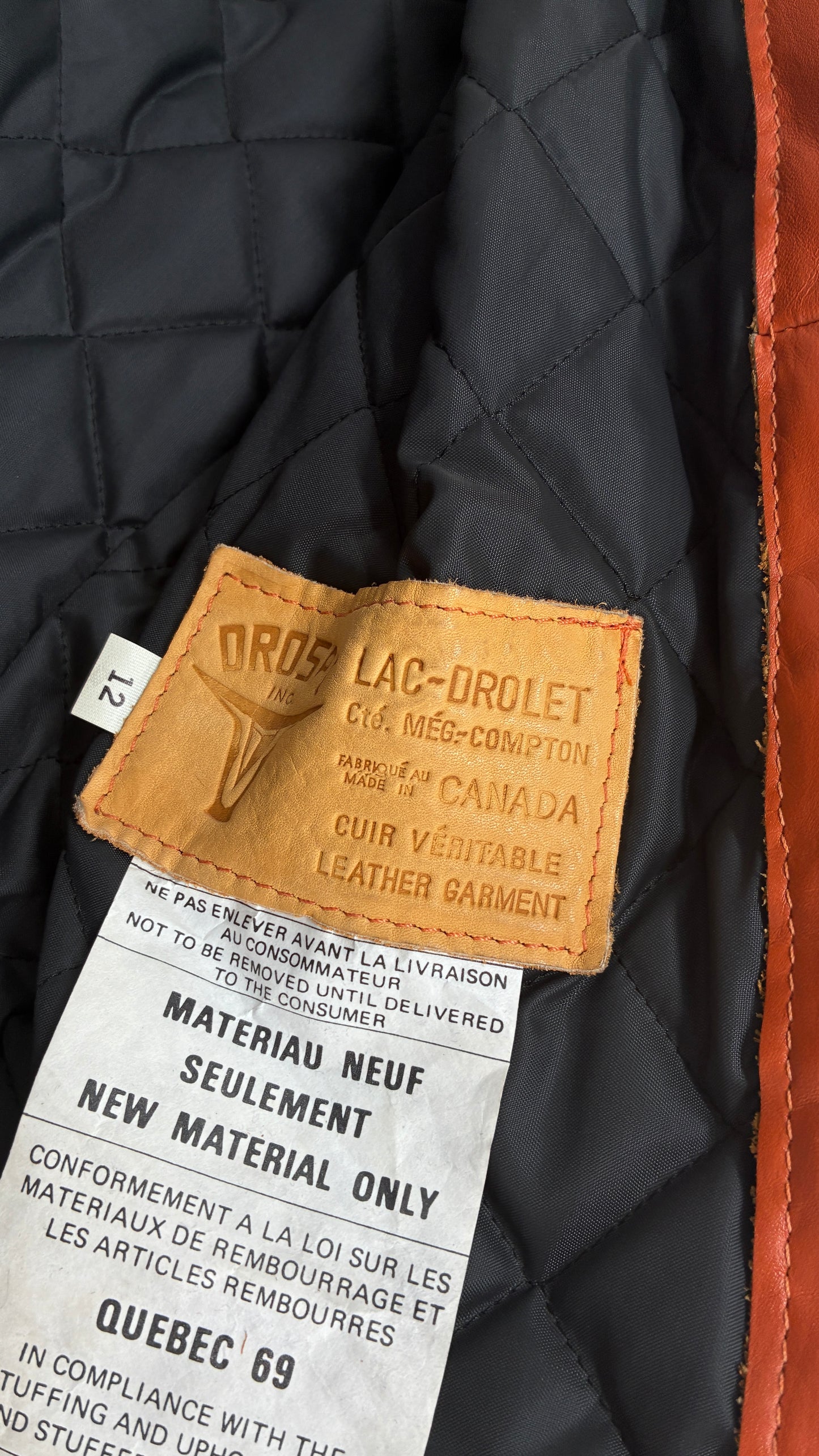 Deadstock Vintage 1970s DROSPO Orange Genuine Leather Fitted Jacket (12)