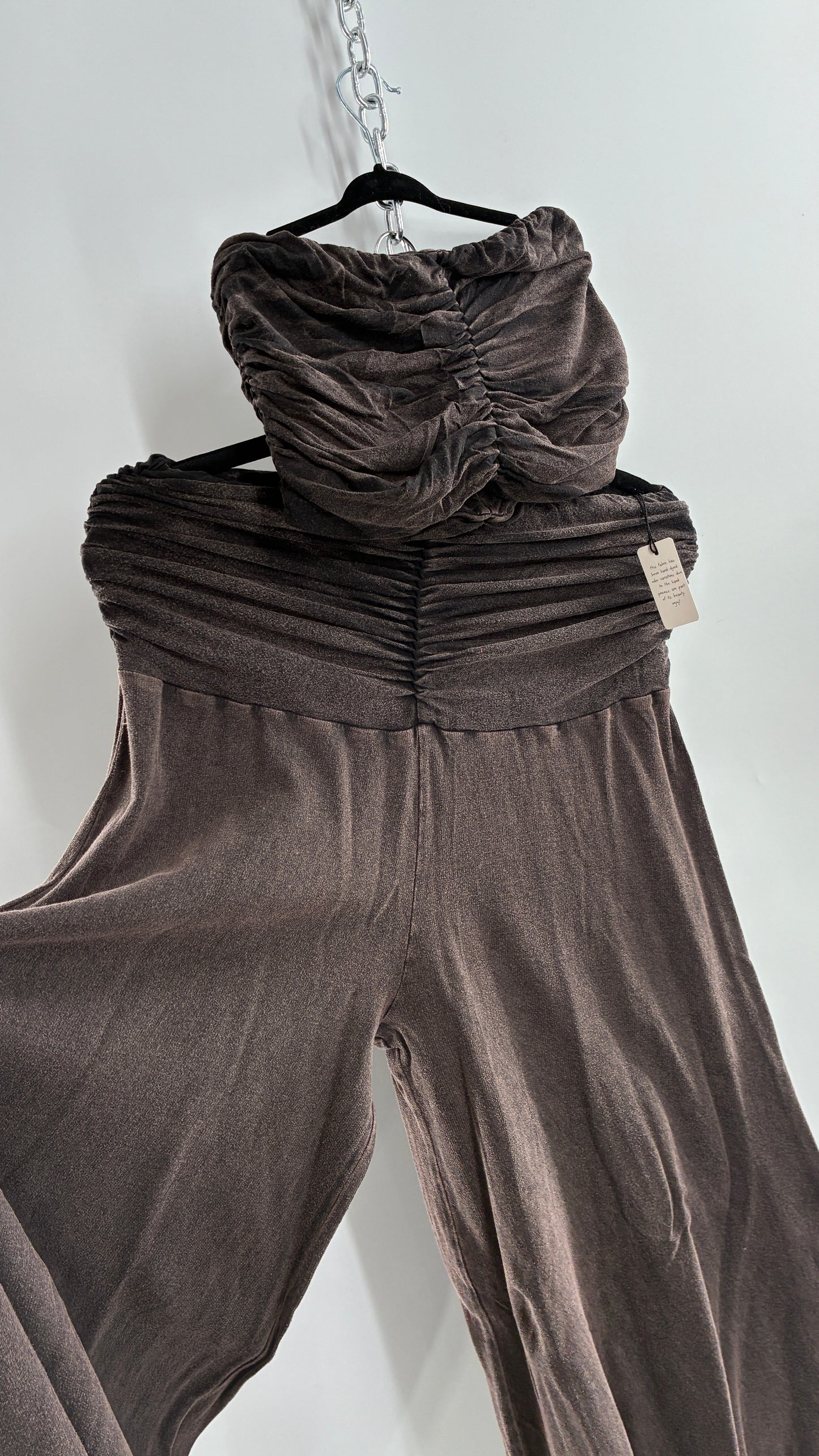 Free People Acid Wash Style Ruched Tube Top And Ultra Wide Leg Pant Set with Tags Attached (L)