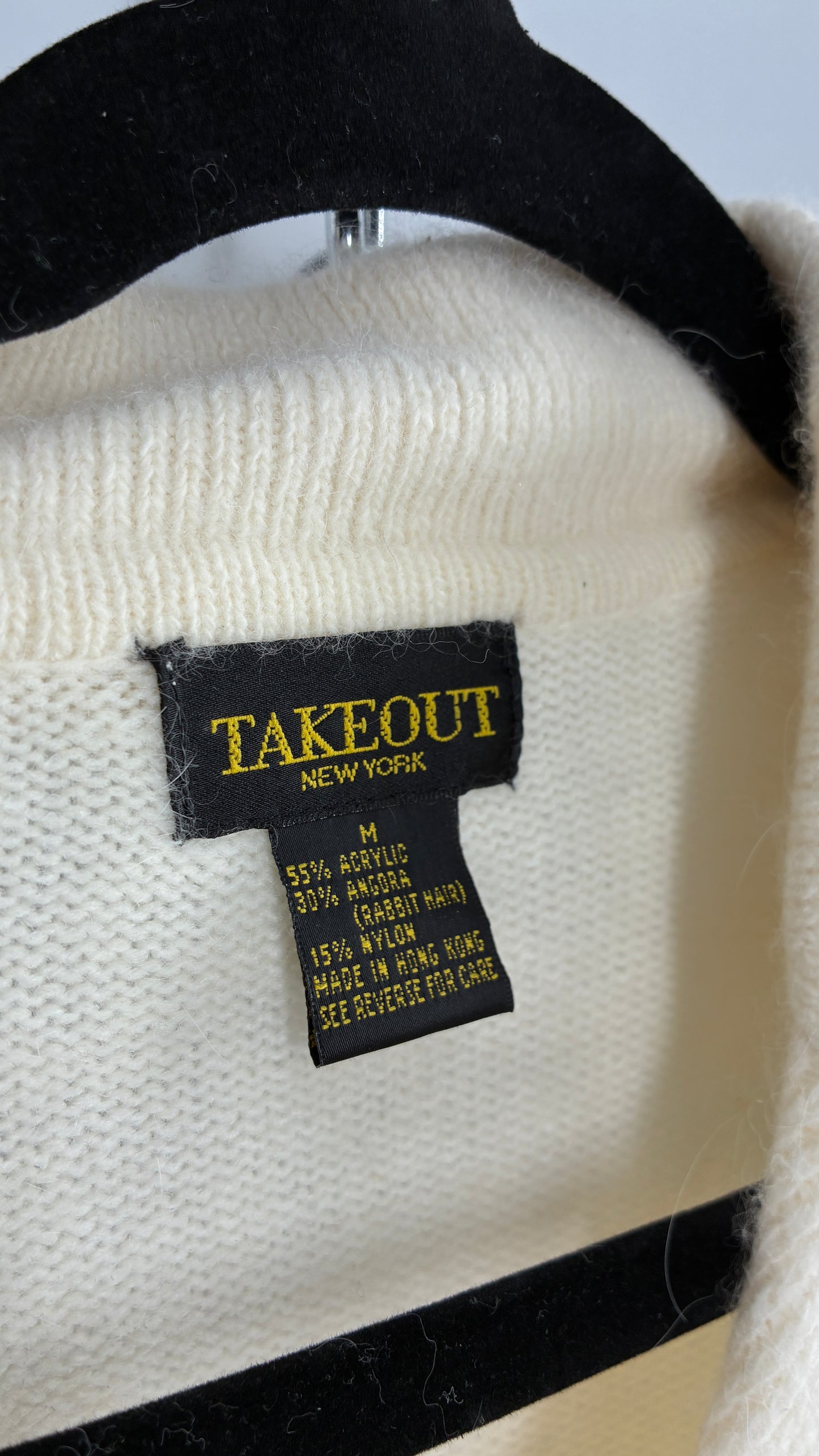 Vintage TAKEOUT Angora Rabbit Fur Blend White Cardigan (Medium)