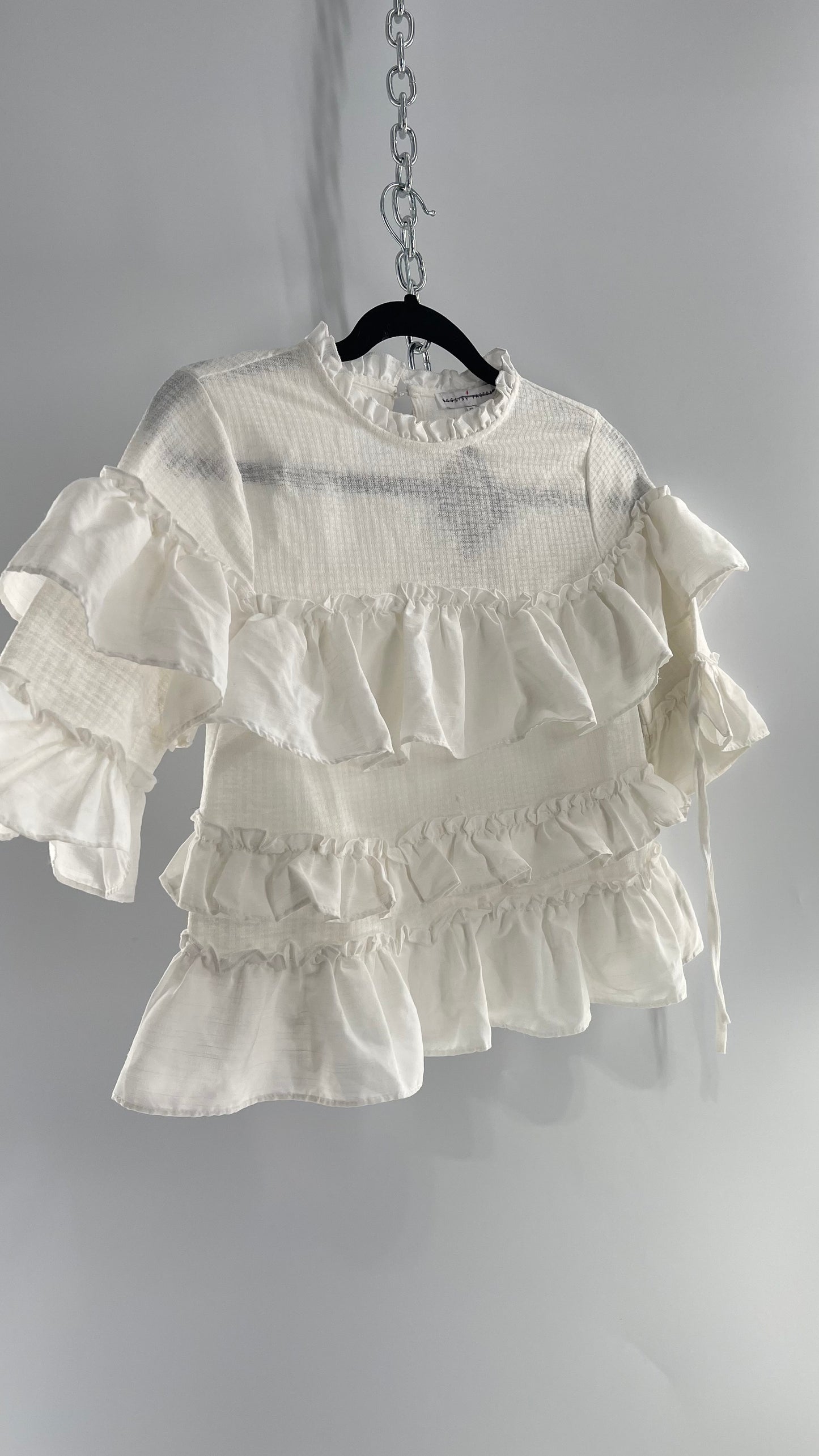 For Love and Lemons English Factory White Ruffle Cloud Blouse with Tags Attached (XS)
